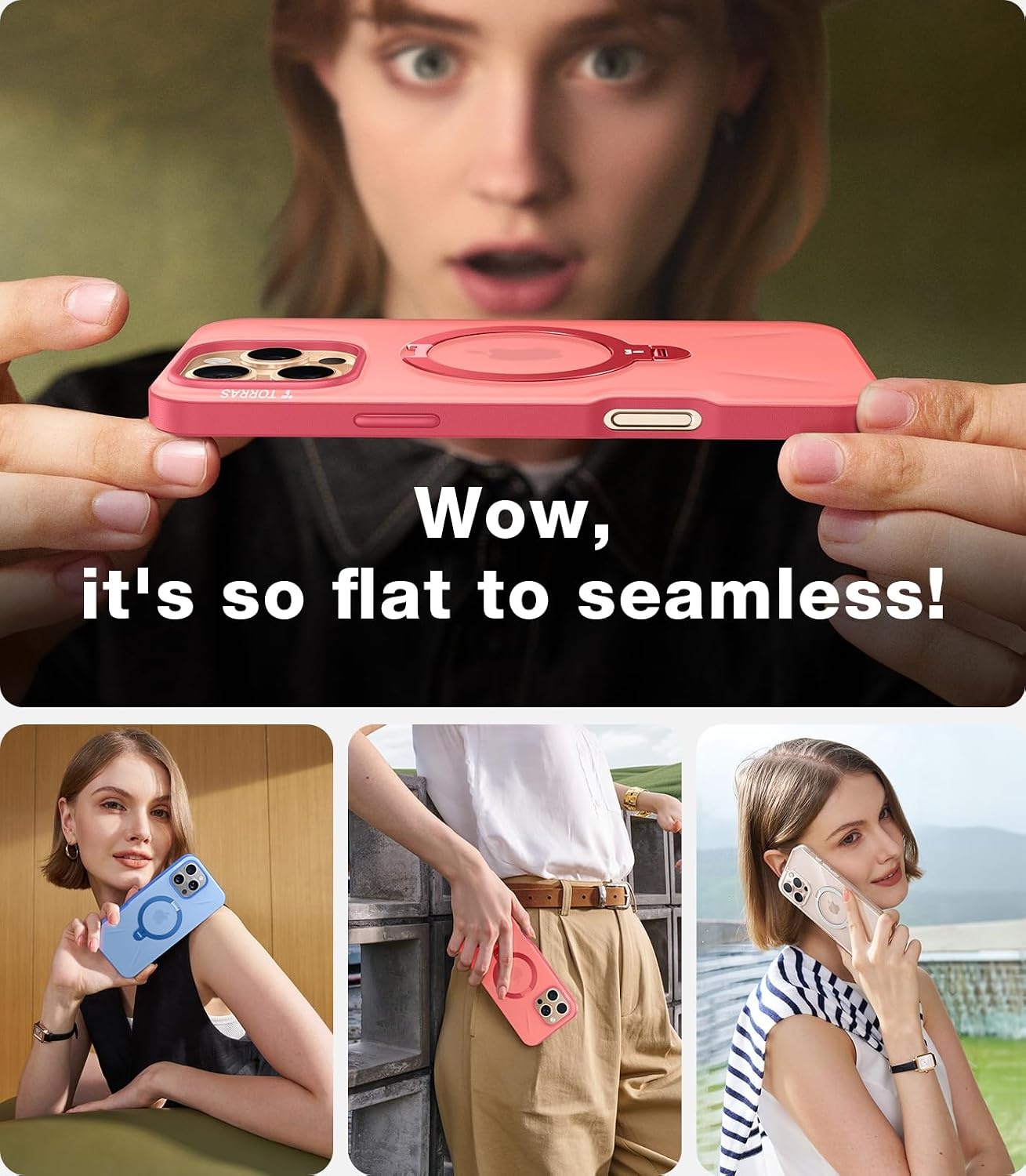 image:imageTORRAS 360Spin Stand for iPhone 16 Pro Case 63 inch Fit for Magsafe Hard PC MilSTD Protective ScratchResistant Case for iPhone 16 Pro Phone Case Ostand Spin Dune Beige 2024Hot Coral