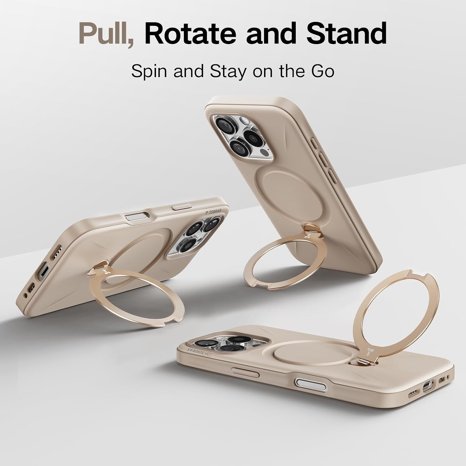 image:imageTORRAS 360Spin Stand for iPhone 16 Pro Case 63 inch Fit for Magsafe Hard PC MilSTD Protective ScratchResistant Case for iPhone 16 Pro Phone Case Ostand Spin Dune Beige 2024Beige