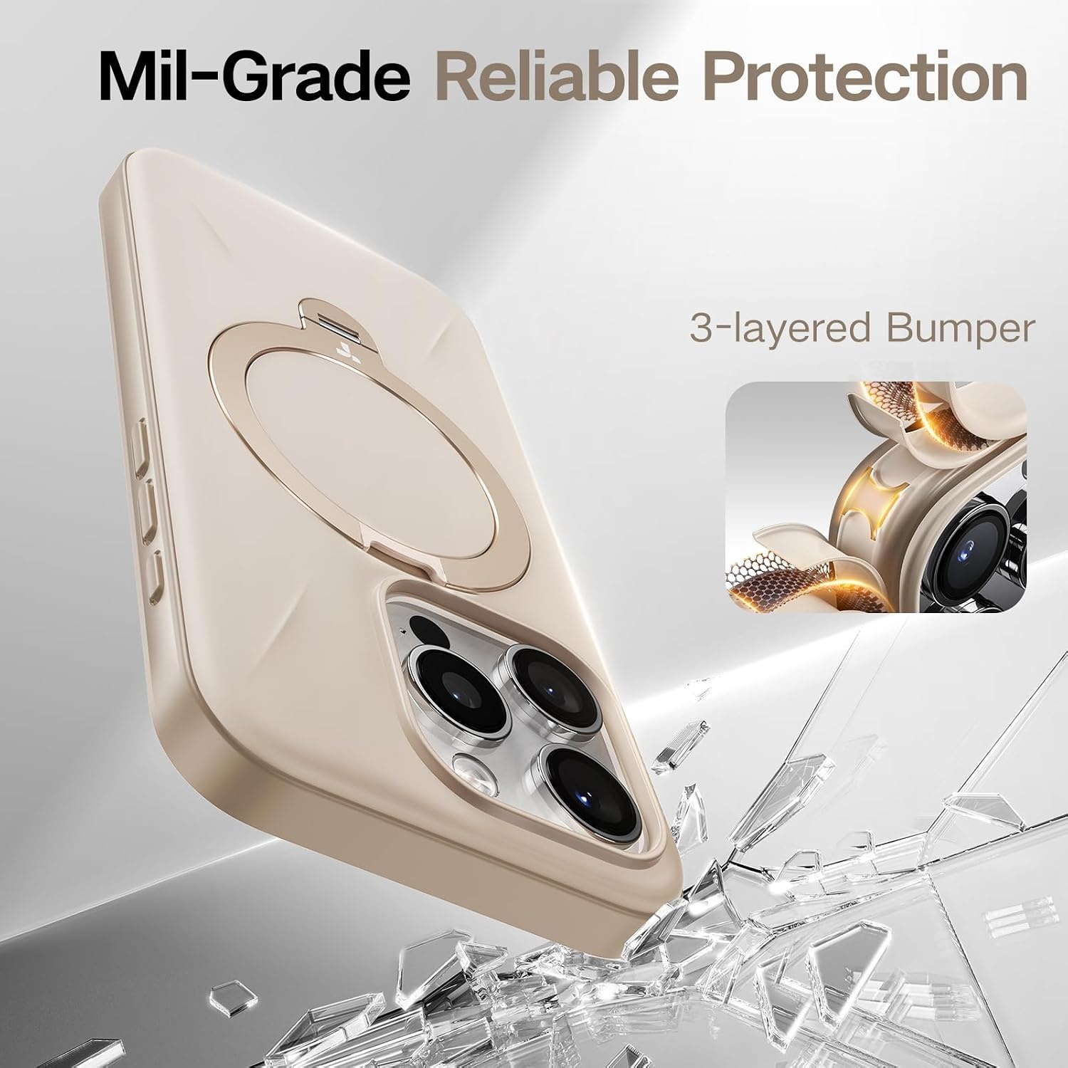 image:imageTORRAS 360Spin Stand for iPhone 16 Pro Case 63 inch Fit for Magsafe Hard PC MilSTD Protective ScratchResistant Case for iPhone 16 Pro Phone Case Ostand Spin Dune Beige 2024Beige