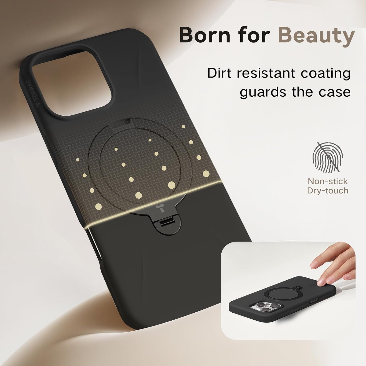image:imageTORRAS 360Spin Stand for iPhone 16 Pro Case 63 inch Fit for Magsafe Hard PC MilSTD Protective ScratchResistant Case for iPhone 16 Pro Phone Case Ostand Spin Dune Beige 2024Black