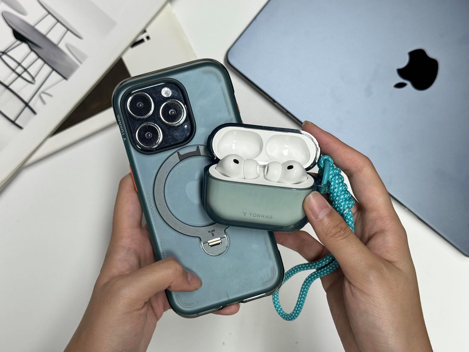 image:imageTORRAS A3 Neo for AirPods Pro 3 Case 3rd Generation 2025 Rugged Drop Protection AntiYellowing TPU Slim Translucent Cover Wireless Charging Compatible Keychain Lanyard Glacier SprintGlacier Sprint