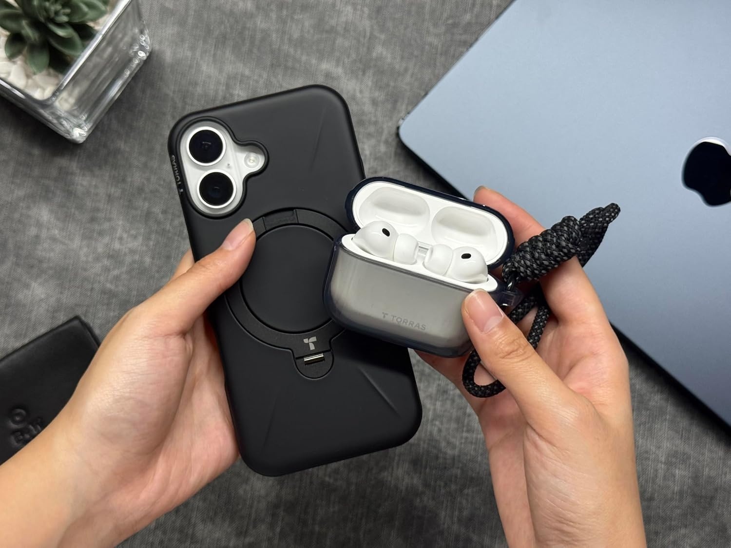 image:imageTORRAS A3 Neo for AirPods Pro 3 Case 3rd Generation 2025 Rugged Drop Protection AntiYellowing TPU Slim Translucent Cover Wireless Charging Compatible Keychain Lanyard Glacier SprintBlack