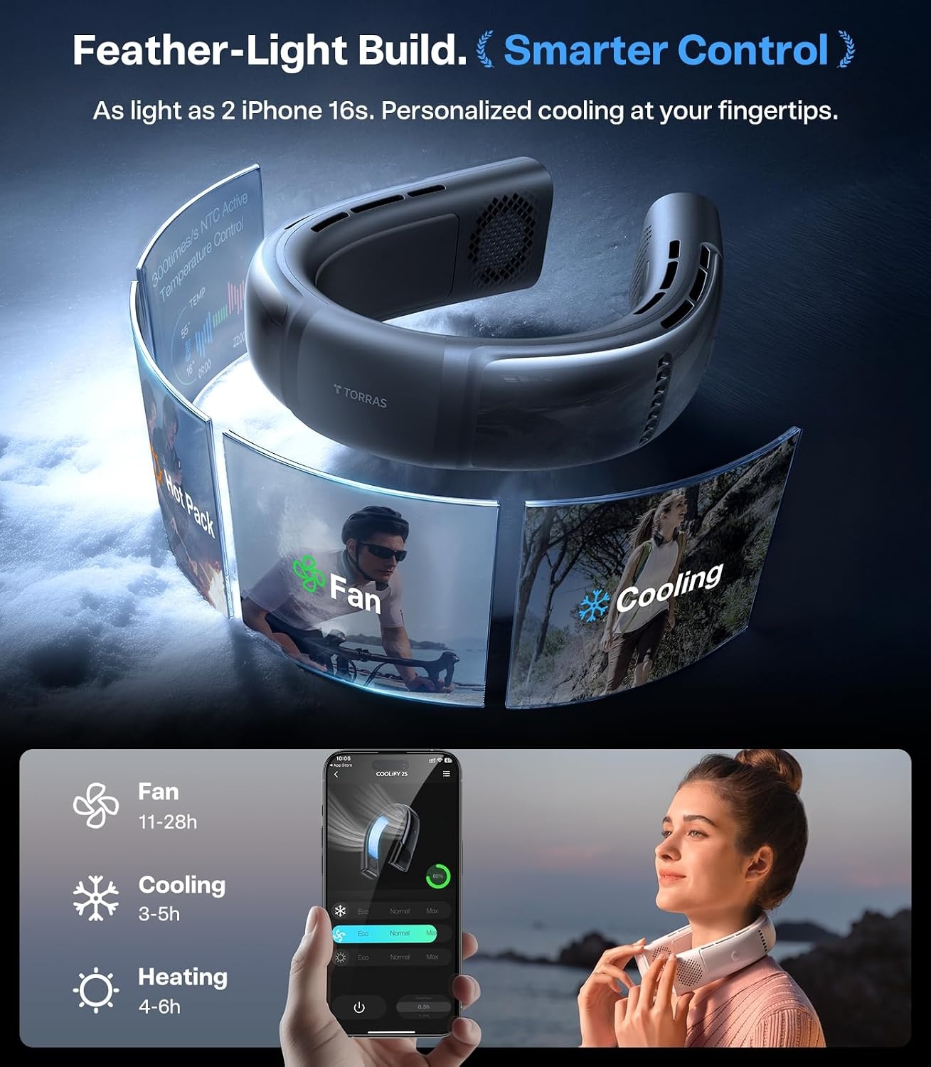 image:imageTORRAS COOLiFY 2S Lite Neck Air Conditioner Long Battery Life Cooling Neck Fan Lightweight amp Comfortable HandsFree Wearable AC for Commute Work Travel GrayBlack