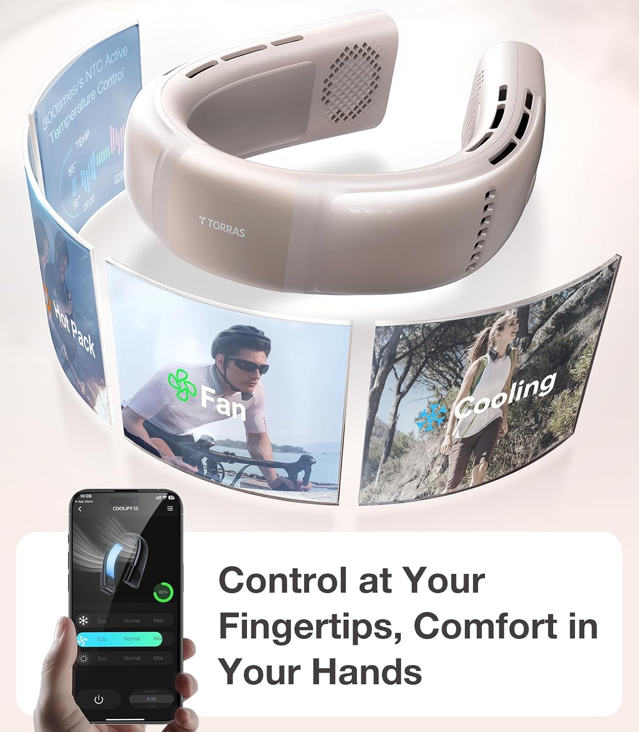 image:imageTORRAS COOLiFY 2S Lite Neck Air Conditioner Long Battery Life Cooling Neck Fan Lightweight amp Comfortable HandsFree Wearable AC for Commute Work Travel GrayApricot