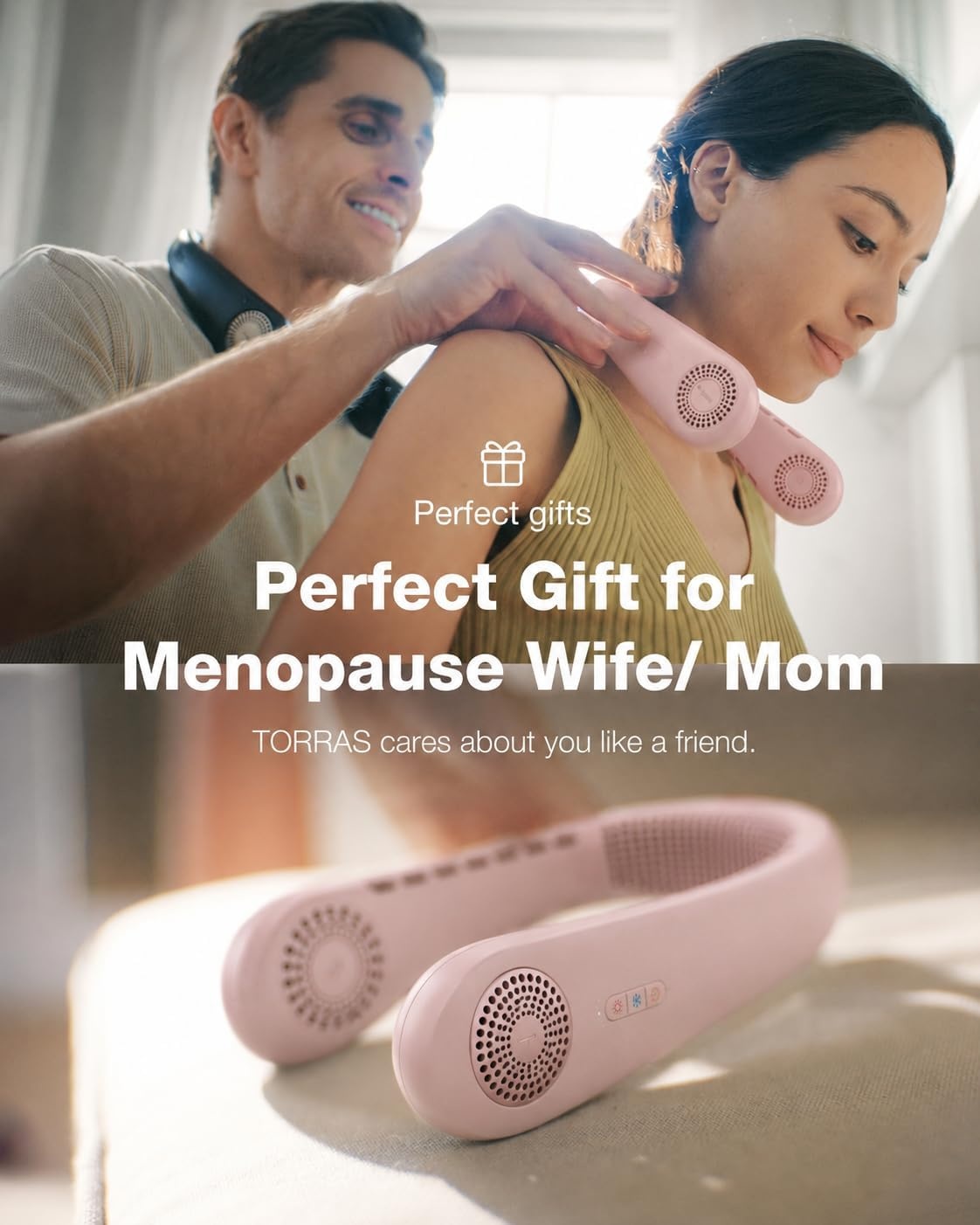 image:imageTORRAS COOLiFY Air 2026 Upgraded Neck Fan Air Conditioner DualAirflow Pro Cooling Ultra Light Portable Fan Rechargeable Personal Cooling Fan Travel Essentials Gift for Dad Husband Father BlackPink