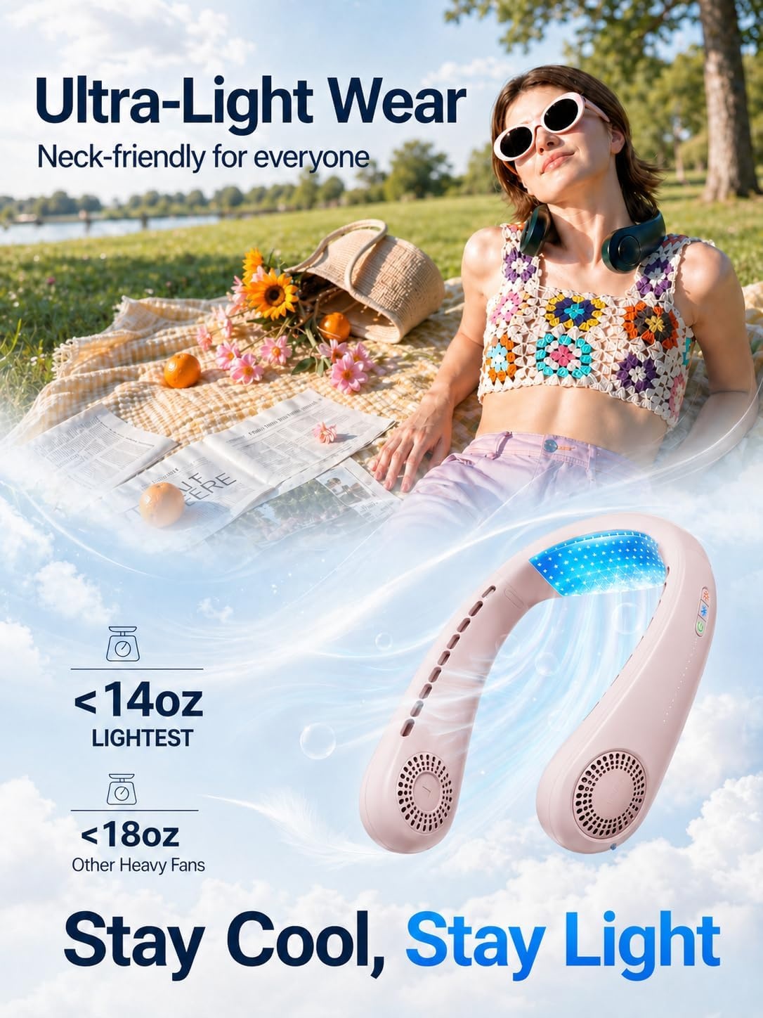 image:imageTORRAS COOLiFY Air 2026 Upgraded Neck Fan Air Conditioner DualAirflow Pro Cooling Ultra Light Portable Fan Rechargeable Personal Cooling Fan Travel Essentials Gift for Dad Husband Father BlackPink