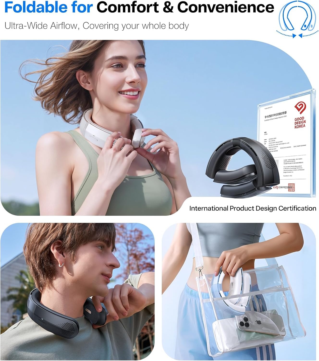 image:imageTORRAS COOLiFY Lite Neck Fan 1 Wind Power Portable Neck Fan with 14H Battery 360 Cooling Neck Fan 90 Foldable Neck Fans for Outdoor Travel Workout Gifts for Father Men Women IvoryGlossy Black