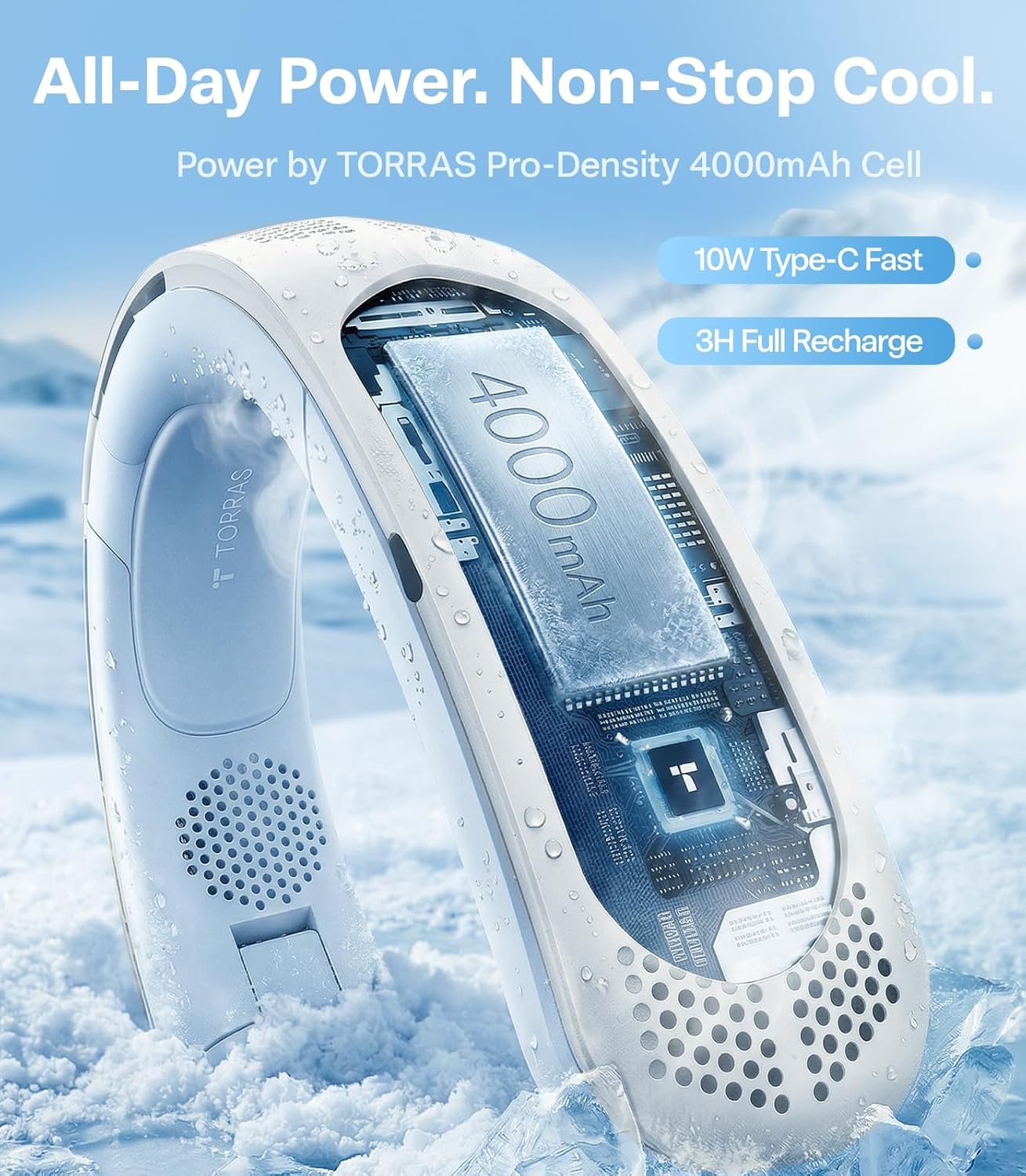 image:imageTORRAS COOLiFY Lite Neck Fan 1 Wind Power Portable Neck Fan with 14H Battery 360 Cooling Neck Fan 90 Foldable Neck Fans for Outdoor Travel Workout Gifts for Father Men Women IvoryCream White