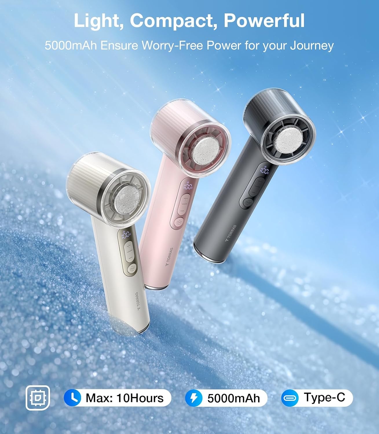 image:imageTORRAS COOLiFY iva Handheld Fan with Ice Cooler Chill by 50F 0100 Adjustable Speed Super Mini Powerful Portable Fan 4900mAh Rechargeable Hand Fans for Travel EssentialsMothers Day GiftsIvoryPink