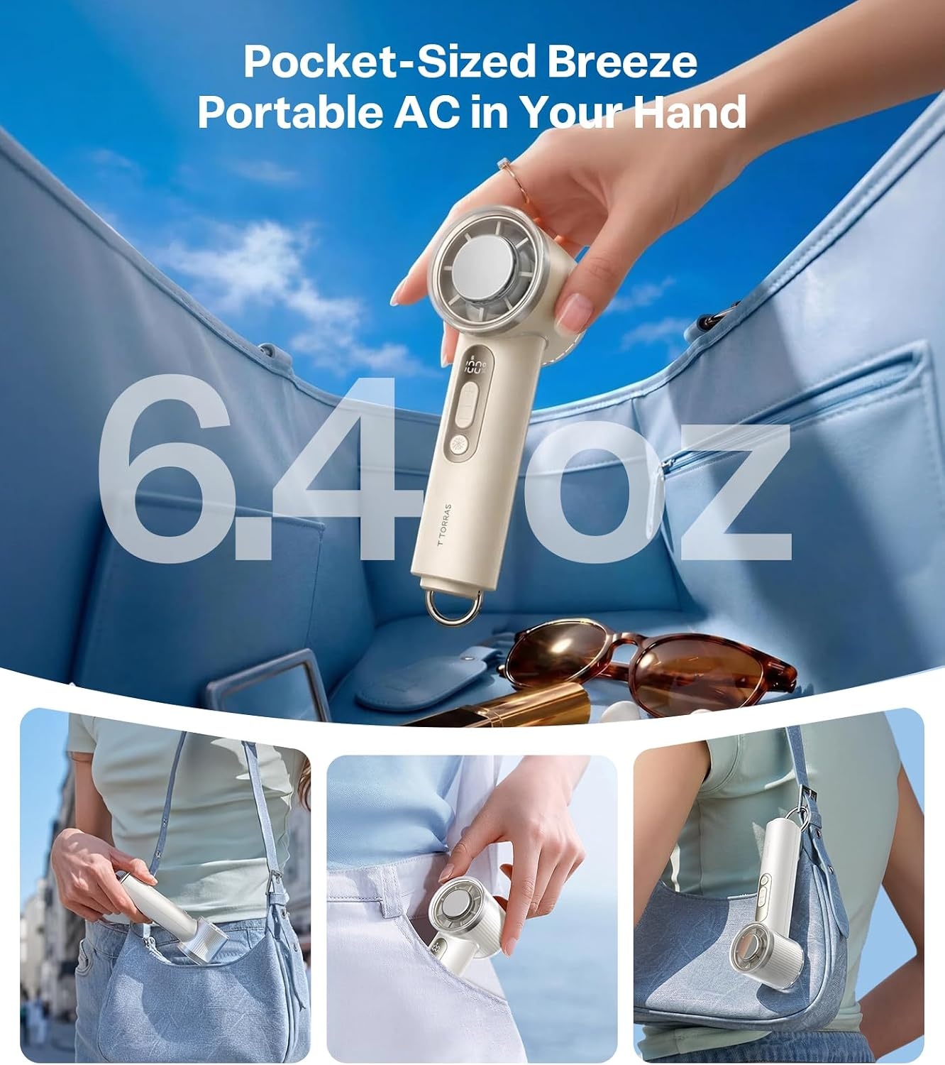 image:imageTORRAS COOLiFY iva Handheld Fan with Ice Cooler Chill by 50F 0100 Adjustable Speed Super Mini Powerful Portable Fan 4900mAh Rechargeable Hand Fans for Travel EssentialsMothers Day GiftsIvoryIvory White