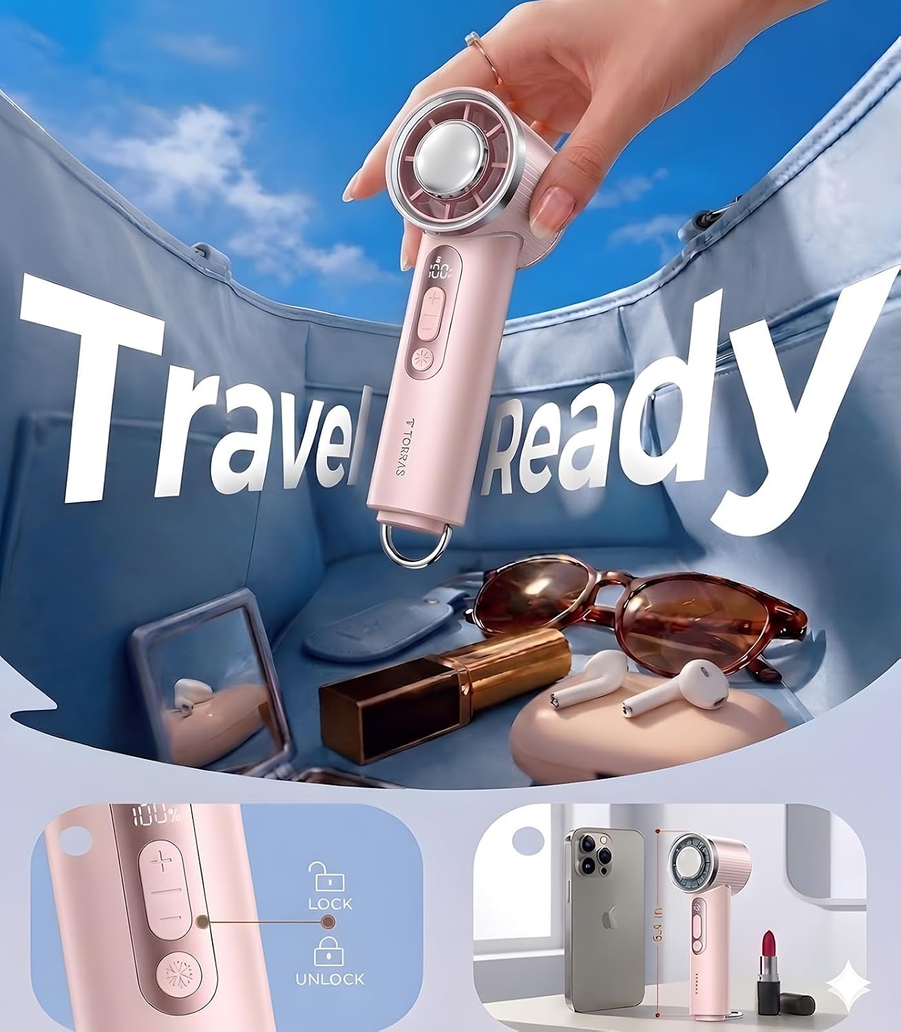 image:imageTORRAS COOLiFY iva Handheld Fan with Ice Cooler Chill by 50F 0100 Adjustable Speed Super Mini Powerful Portable Fan 4900mAh Rechargeable Hand Fans for Travel EssentialsMothers Day GiftsIvoryPure Pink