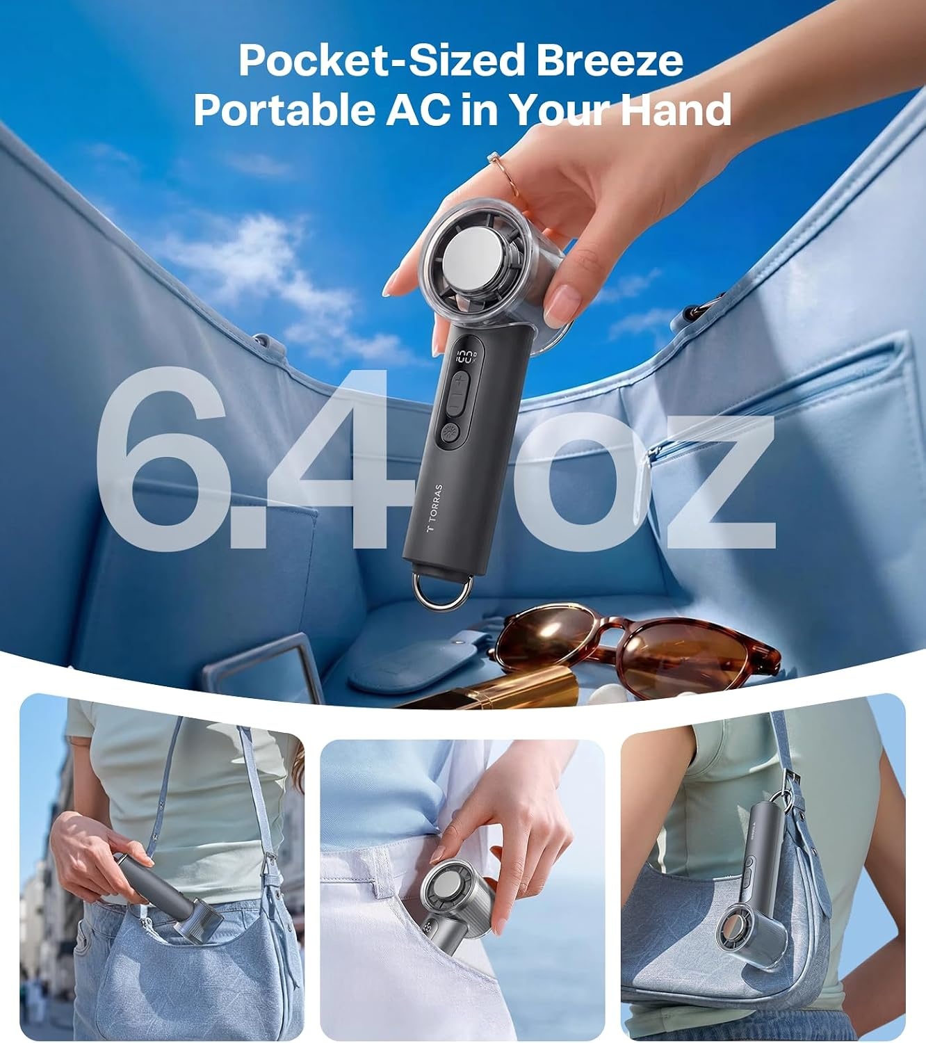 image:imageTORRAS COOLiFY iva Handheld Fan with Ice Cooler Chill by 50F 0100 Adjustable Speed Super Mini Powerful Portable Fan 4900mAh Rechargeable Hand Fans for Travel EssentialsMothers Day GiftsIvoryCharcoal Grey