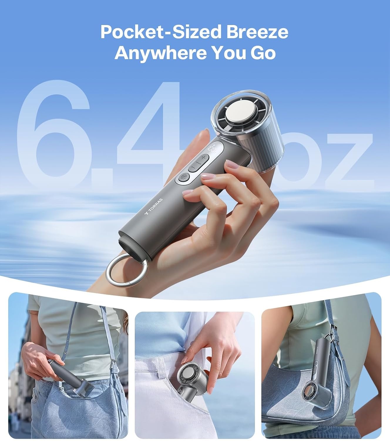 image:imageTORRAS COOLiFY iva Handheld Fan with Ice Cooler Chill by 50F 0100 Adjustable Speed Super Mini Powerful Portable Fan 4900mAh Rechargeable Hand Fans for Travel EssentialsMothers Day GiftsIvoryGrey