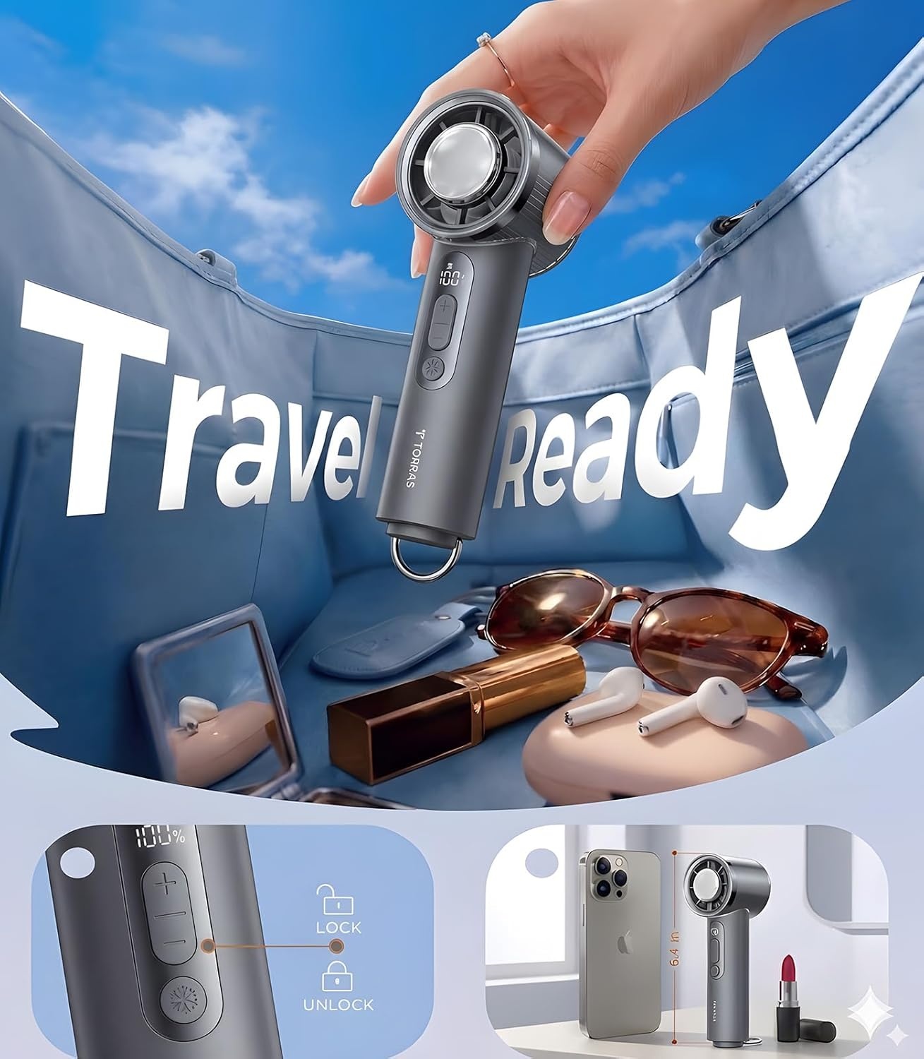 image:imageTORRAS COOLiFY iva Handheld Fan with Ice Cooler Chill by 50F 0100 Adjustable Speed Super Mini Powerful Portable Fan 4900mAh Rechargeable Hand Fans for Travel EssentialsMothers Day GiftsIvoryGrey