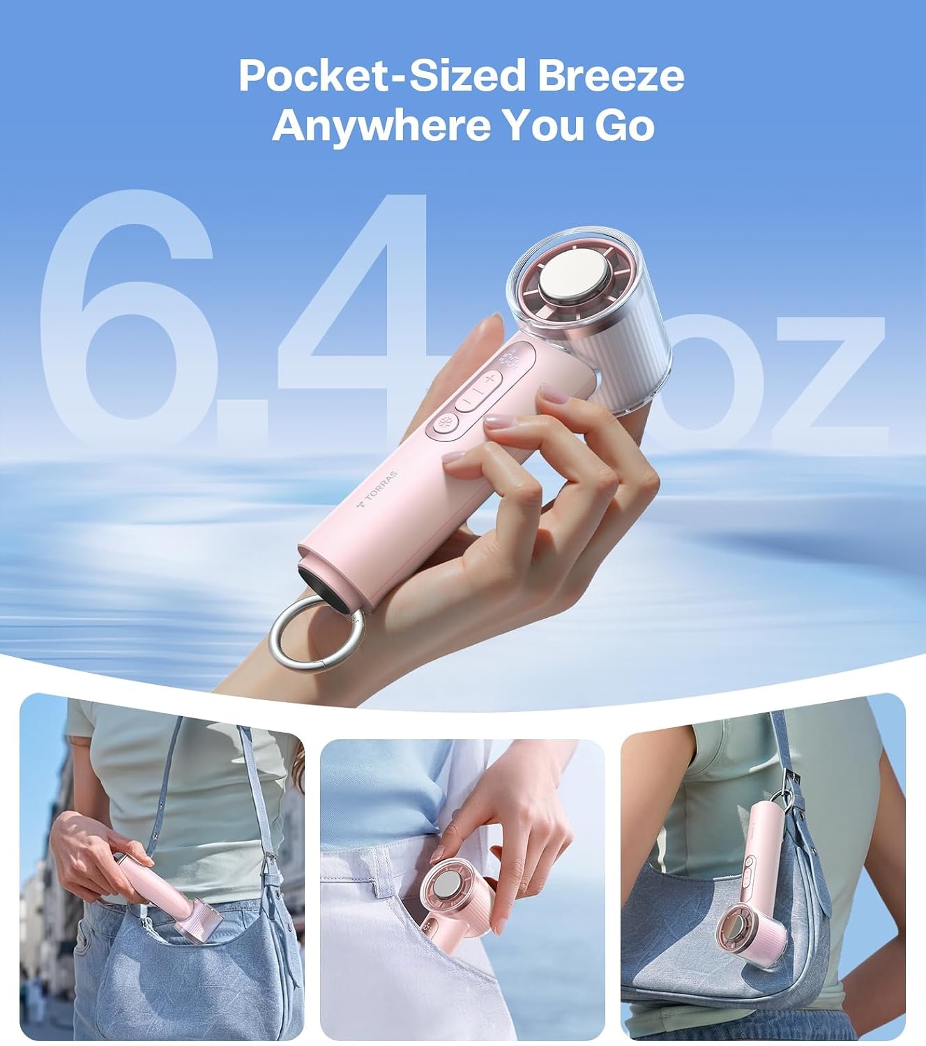 image:imageTORRAS COOLiFY iva Handheld Fan with Ice Cooler Chill by 50F 0100 Adjustable Speed Super Mini Powerful Portable Fan 4900mAh Rechargeable Hand Fans for Travel EssentialsMothers Day GiftsIvoryPure Pink