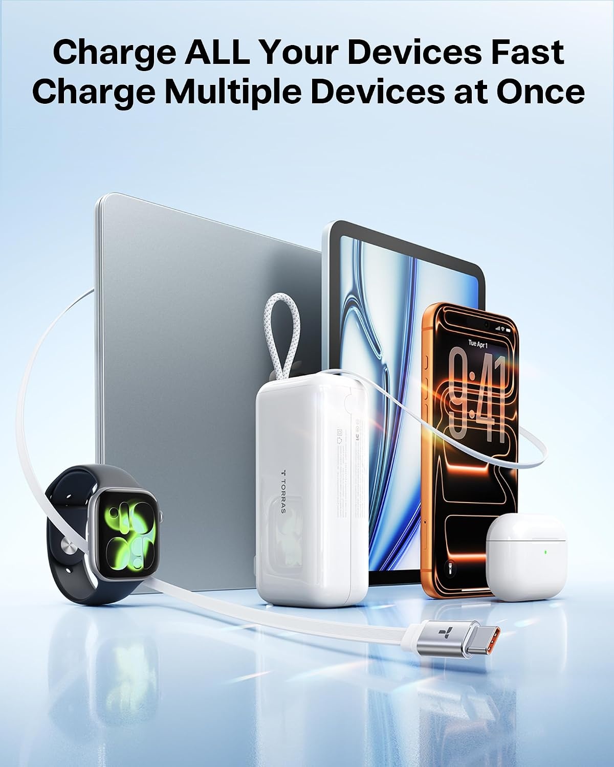 image:imageTORRAS EasyGO Lite 3in1 Portable Charger with Retractable USBC Cable amp Wall Plug 10000mAh Power Bank 35W Fast Charging Travel Essentials for iPhone 1716 Pro Max Samsung iPad MacBook Air