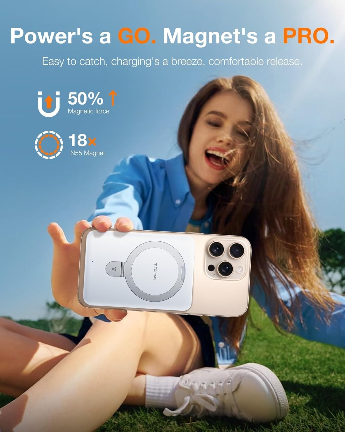 image:imageTORRAS EasyGo 10000mAh Magnetic Portable Charger Power Bank for iPhone Fast Charging Travel Essential Wireless Battery Pack with Stand Compatible with Magsafe17 Pro MaxPro1615141312 Deep BlueWHITE
