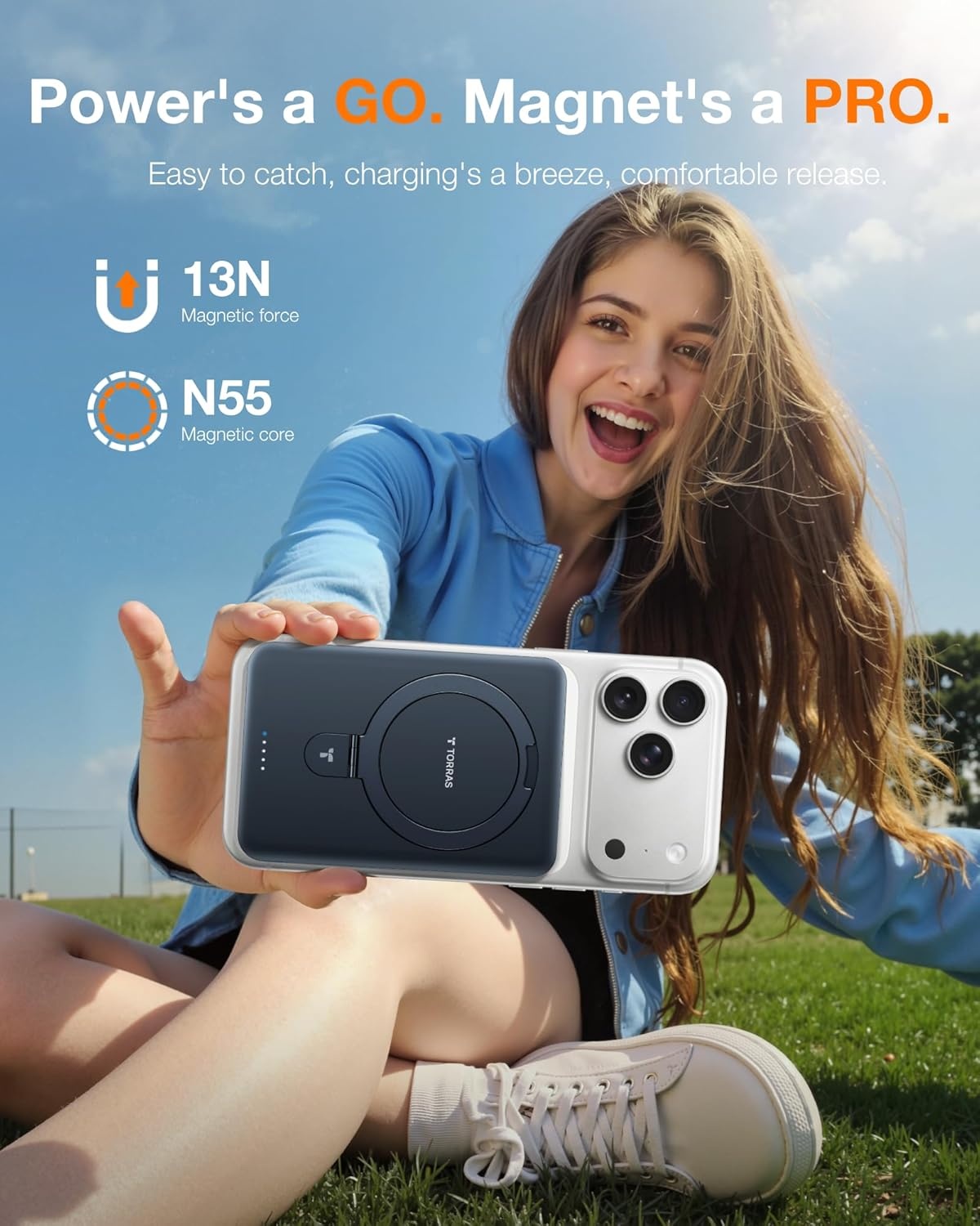 image:imageTORRAS EasyGo 10000mAh Magnetic Portable Charger Power Bank for iPhone Fast Charging Travel Essential Wireless Battery Pack with Stand Compatible with Magsafe17 Pro MaxPro1615141312 Deep BlueDEEP BLUE