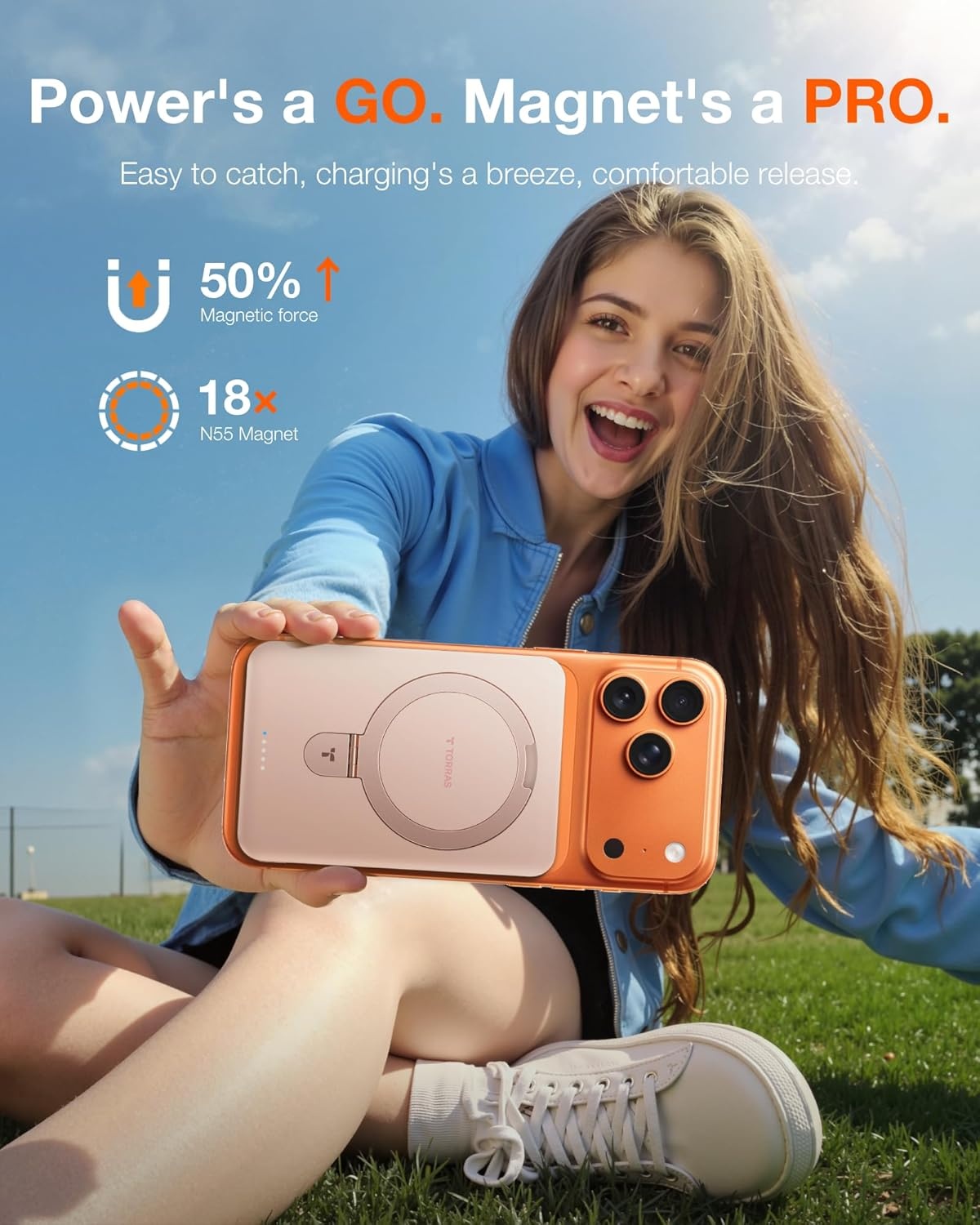 image:imageTORRAS EasyGo 10000mAh Magnetic Portable Charger Power Bank for iPhone Fast Charging Travel Essential Wireless Battery Pack with Stand Compatible with Magsafe17 Pro MaxPro1615141312 Deep BlueROSE GOLD