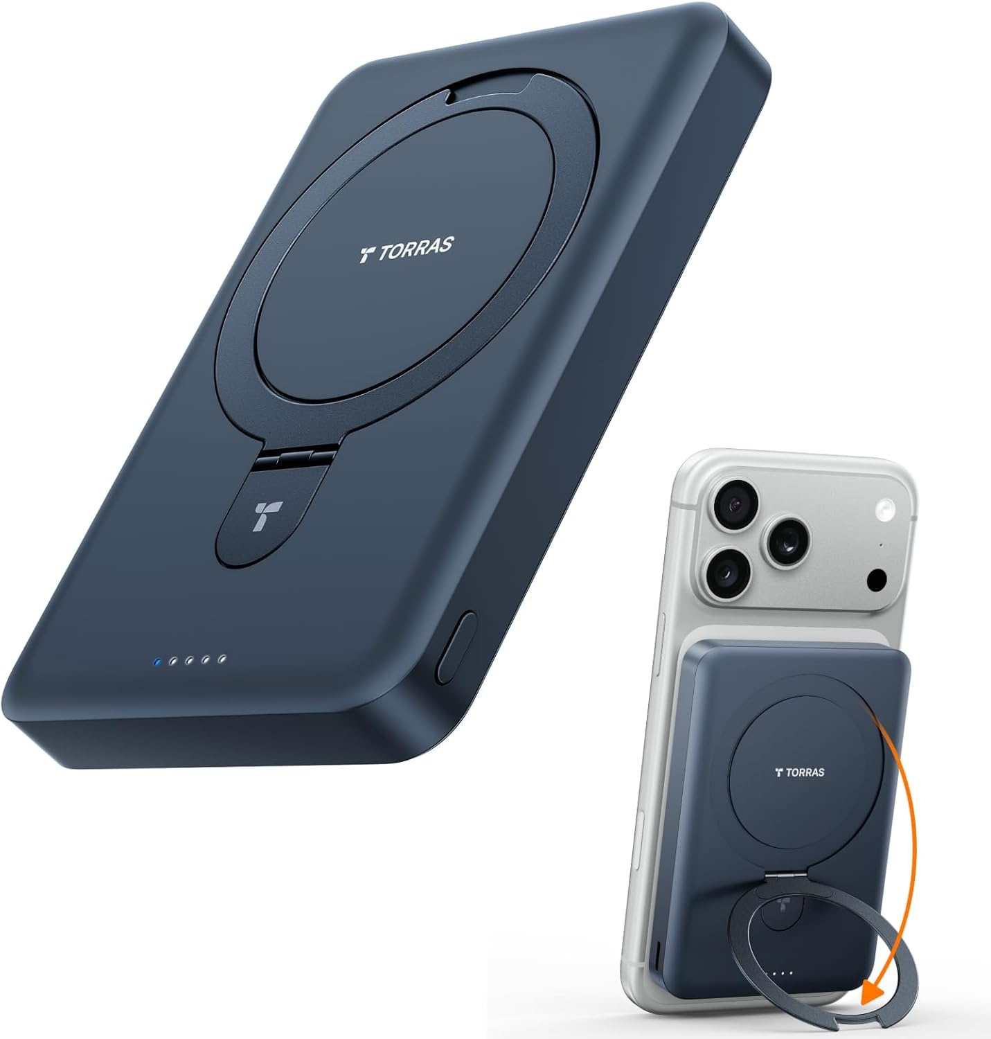 image:imageTORRAS EasyGo 10000mAh Magnetic Portable Charger Power Bank for iPhone Fast Charging Travel Essential Wireless Battery Pack with Stand Compatible with Magsafe17 Pro MaxPro1615141312 Deep BlueDEEP BLUE