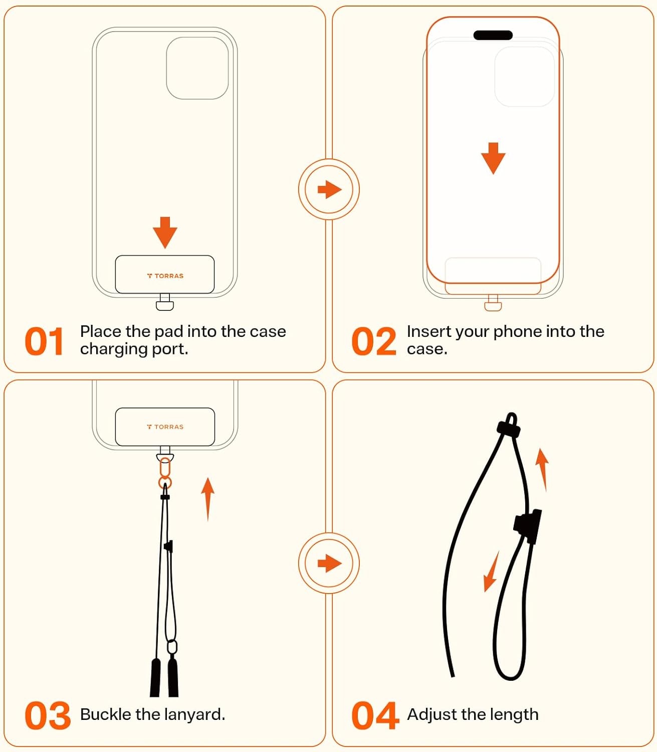 image:imageTORRAS Freedom Phone Lanyard Crossbody Adjustable Lightweight Phone Strap with 2 Phone Tabs for iPhone 17 Pro Ergonomic Shoulder Design Cell Phone Lanyard for All Phones SkinFriendly BlackApricot