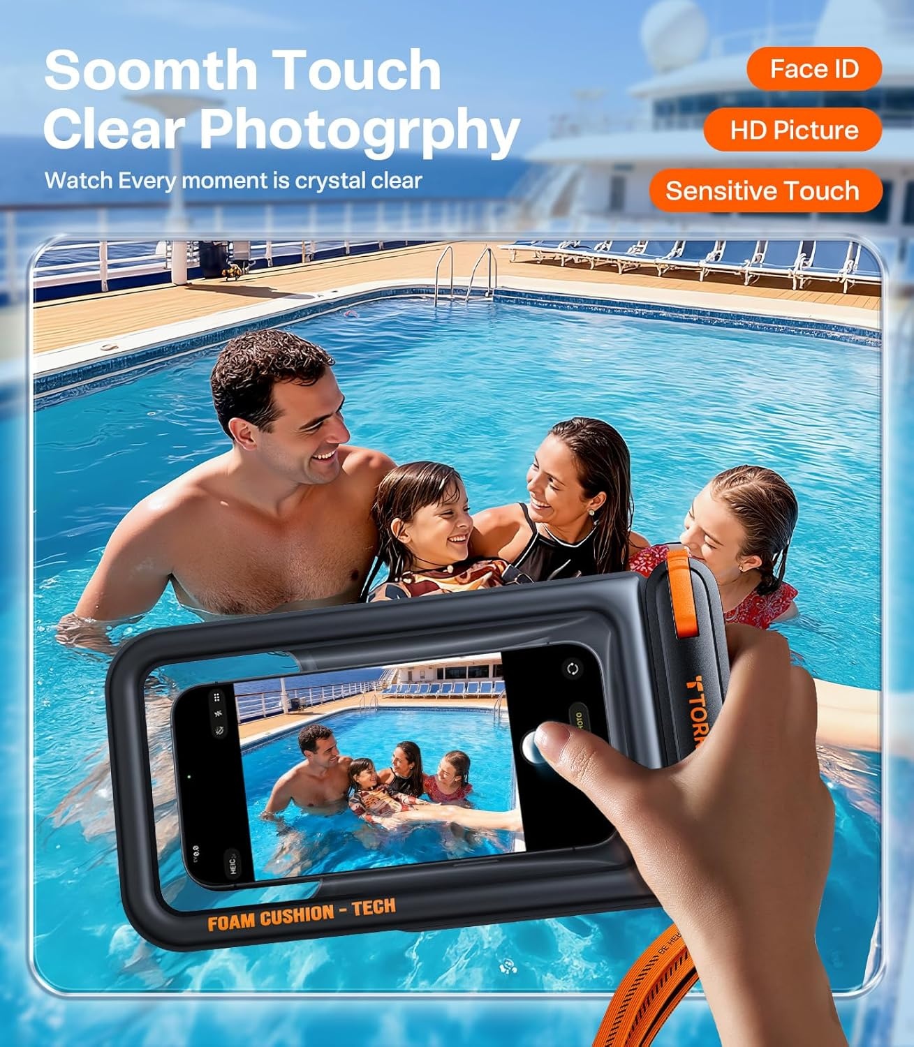 image:imageTORRAS IP68 Waterproof Phone Pouch Double Space Floating Waterproof Phone Case with Lanyard for iPhone 17 Pro Max 16 15 14 S26 S25 Phone Dry Bag Vacation Cruise Ship Travel Essentials 70 WhiteBlack