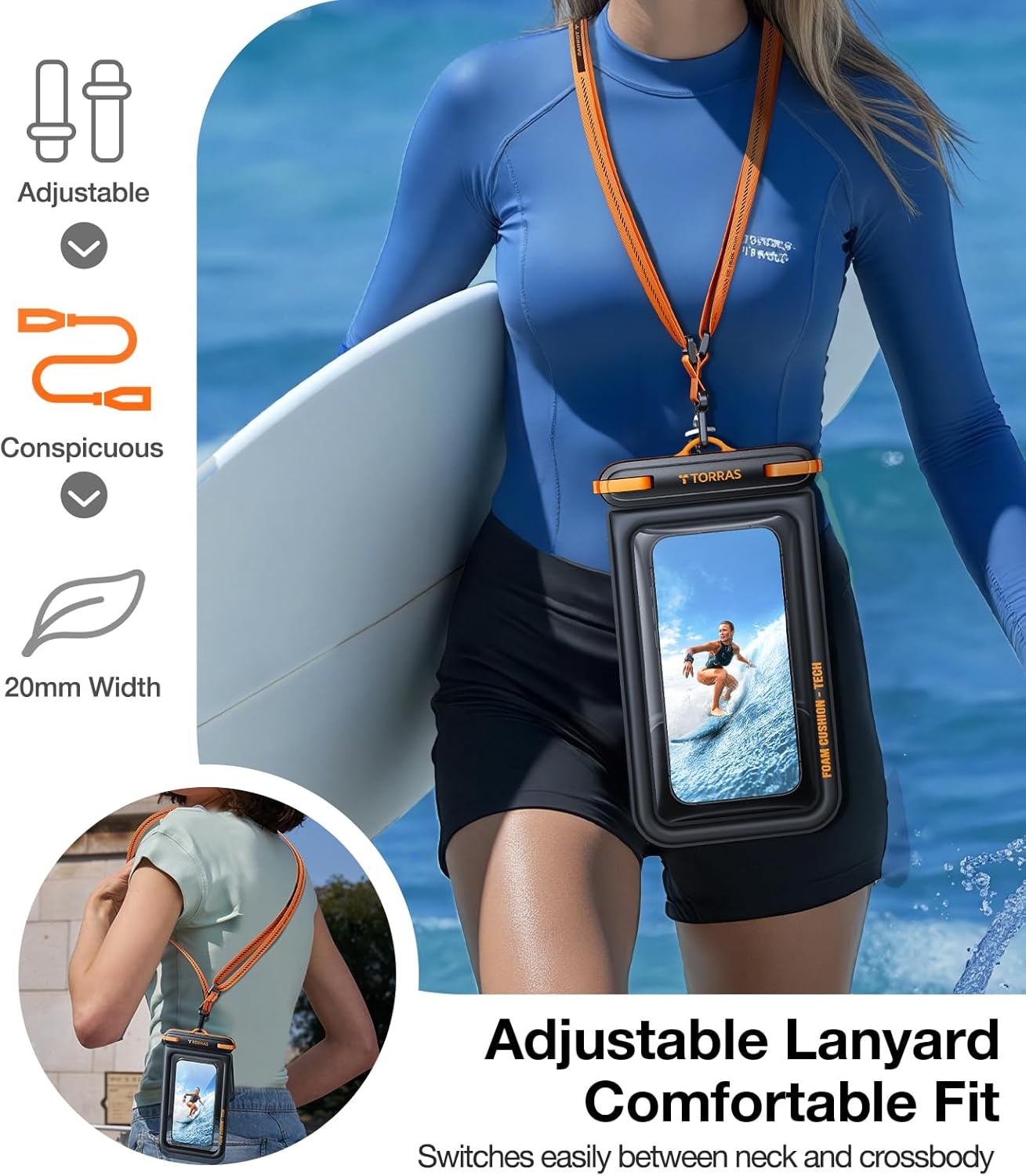 image:imageTORRAS IP68 Waterproof Phone Pouch Double Space Floating Waterproof Phone Case with Lanyard for iPhone 17 Pro Max 16 15 14 S26 S25 Phone Dry Bag Vacation Cruise Ship Travel Essentials 70 WhiteGlacier Sprint
