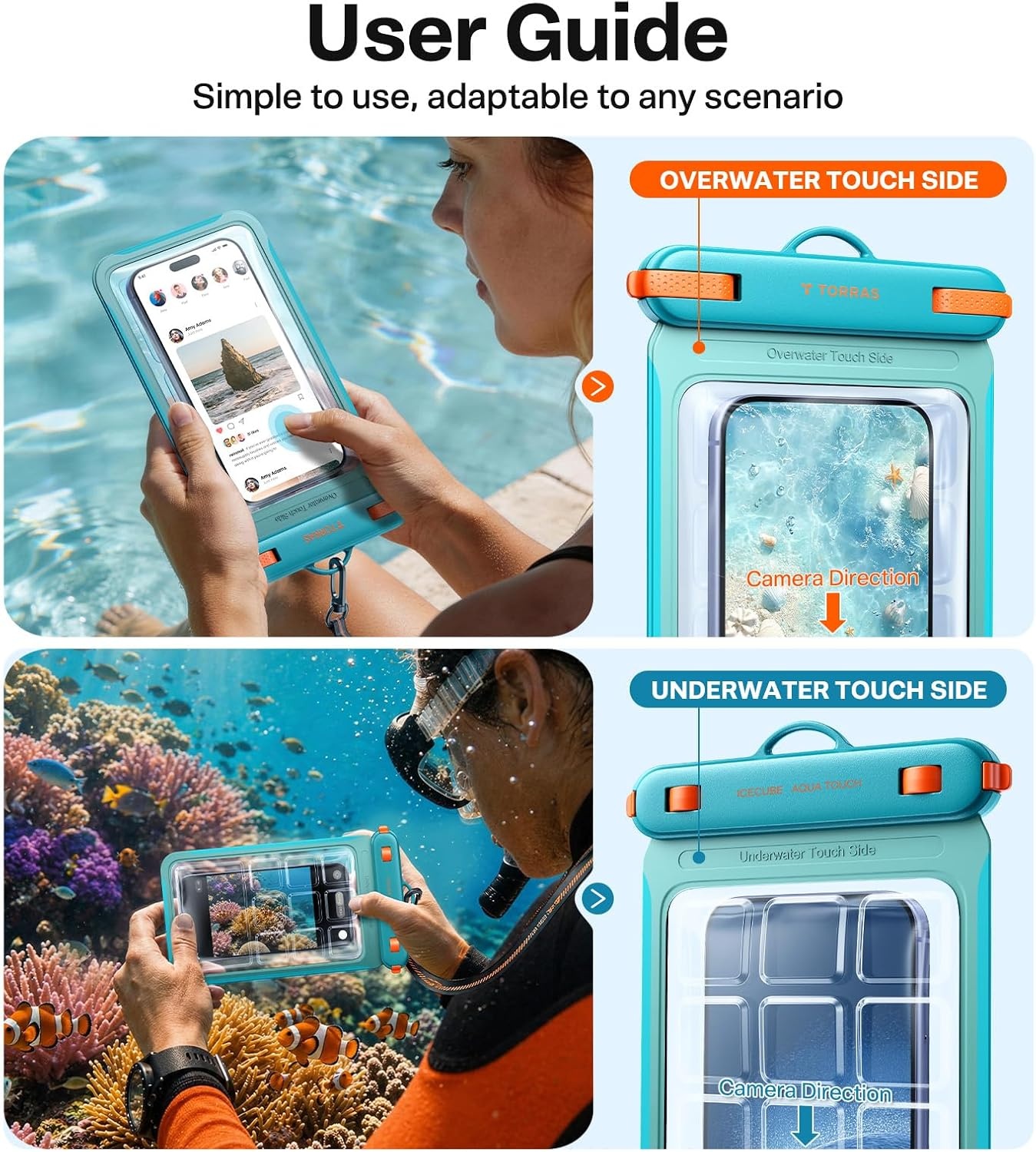image:imageTORRAS IPX8 Waterproof Phone Pouch Floating Underwater Screen Touchable Water Proof Case with Lanyard for iPhone 17 Pro Max 16 S26 Cellphone Dry Bag Cruise Essentials 70 inch Black1 PackGlacier Sprint