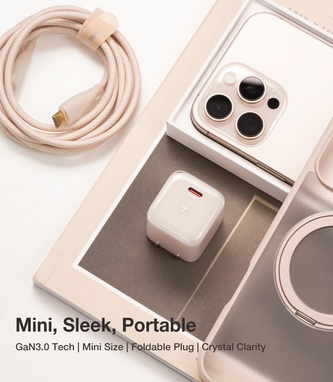 image:imageTORRAS IceNano 30W USB C Wall Charger Ultra Mini Foldable Fast Charger Block with Cooling Tech Compact Travel Wall Charger for iPhone 171615 Samsung iPad Light Blue 56ft Cable IncludedDesert Gold
