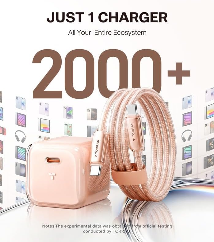 image:imageTORRAS IceNano 30W USB C Wall Charger Ultra Mini Foldable Fast Charger Block with Cooling Tech Compact Travel Wall Charger for iPhone 171615 Samsung iPad Light Blue 56ft Cable IncludedDesert Gold