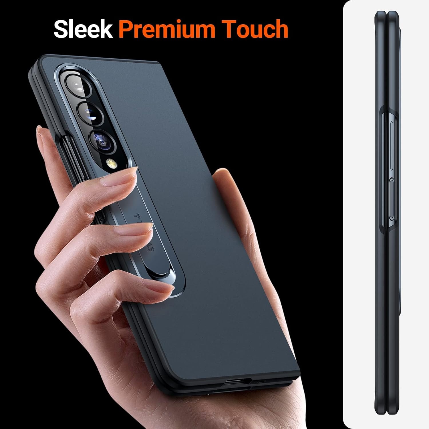image:imageTORRAS Kickstand Z Fold 4 Case Aluminum Alloy Stand Slim Thin Translucent Matte Durable Case for Samsung Galaxy Z Fold 4 5G Black