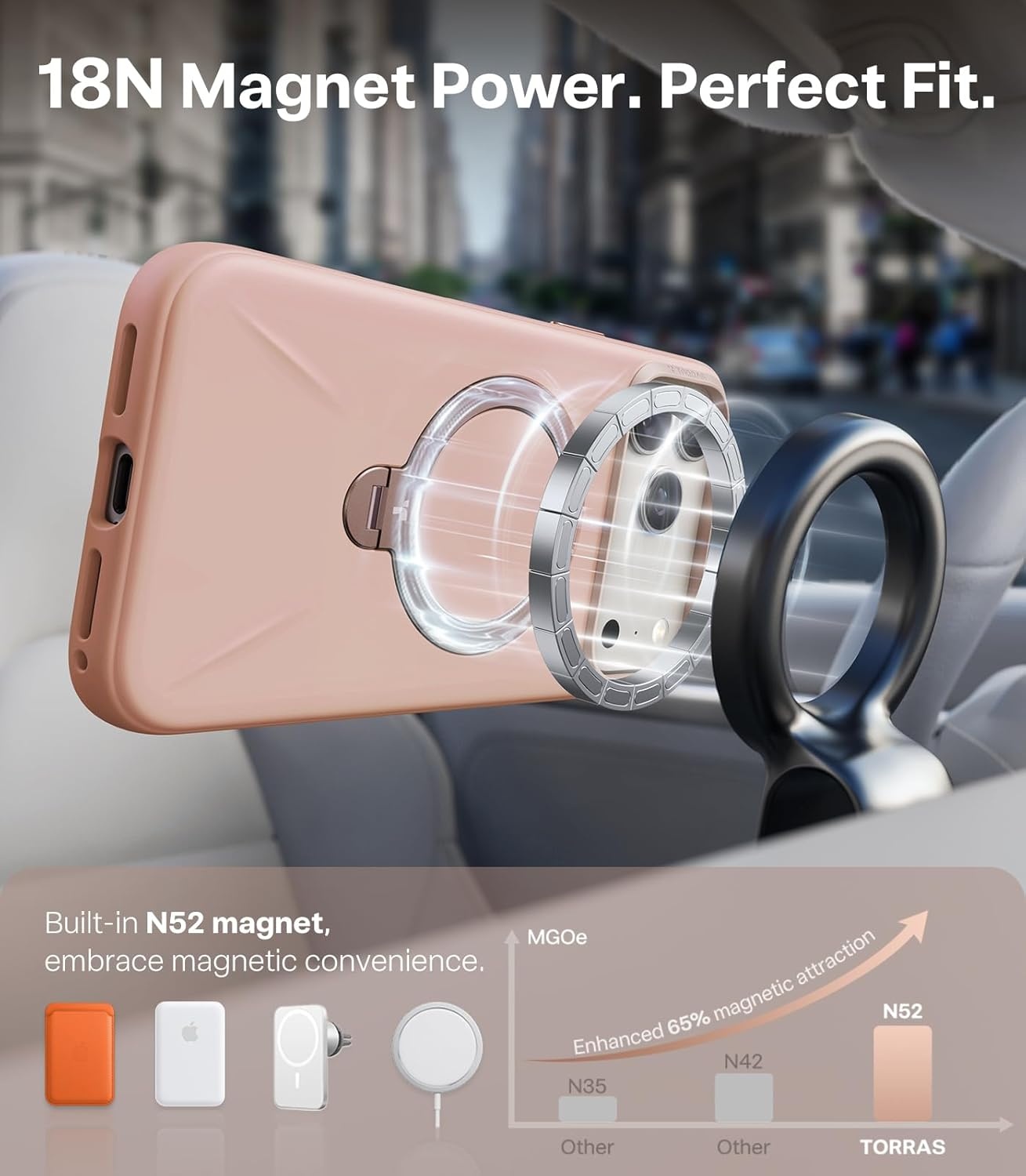 image:imageTORRAS Liquid Silicone for iPhone 16 Pro Case with 360 Spin Magnetic Ring Stand with Camera Control Fit for MagSafe OStand Q3 Silicone NonSlip Protective Case for iPhone 16 Pro Obsidian BlackBliss Pink