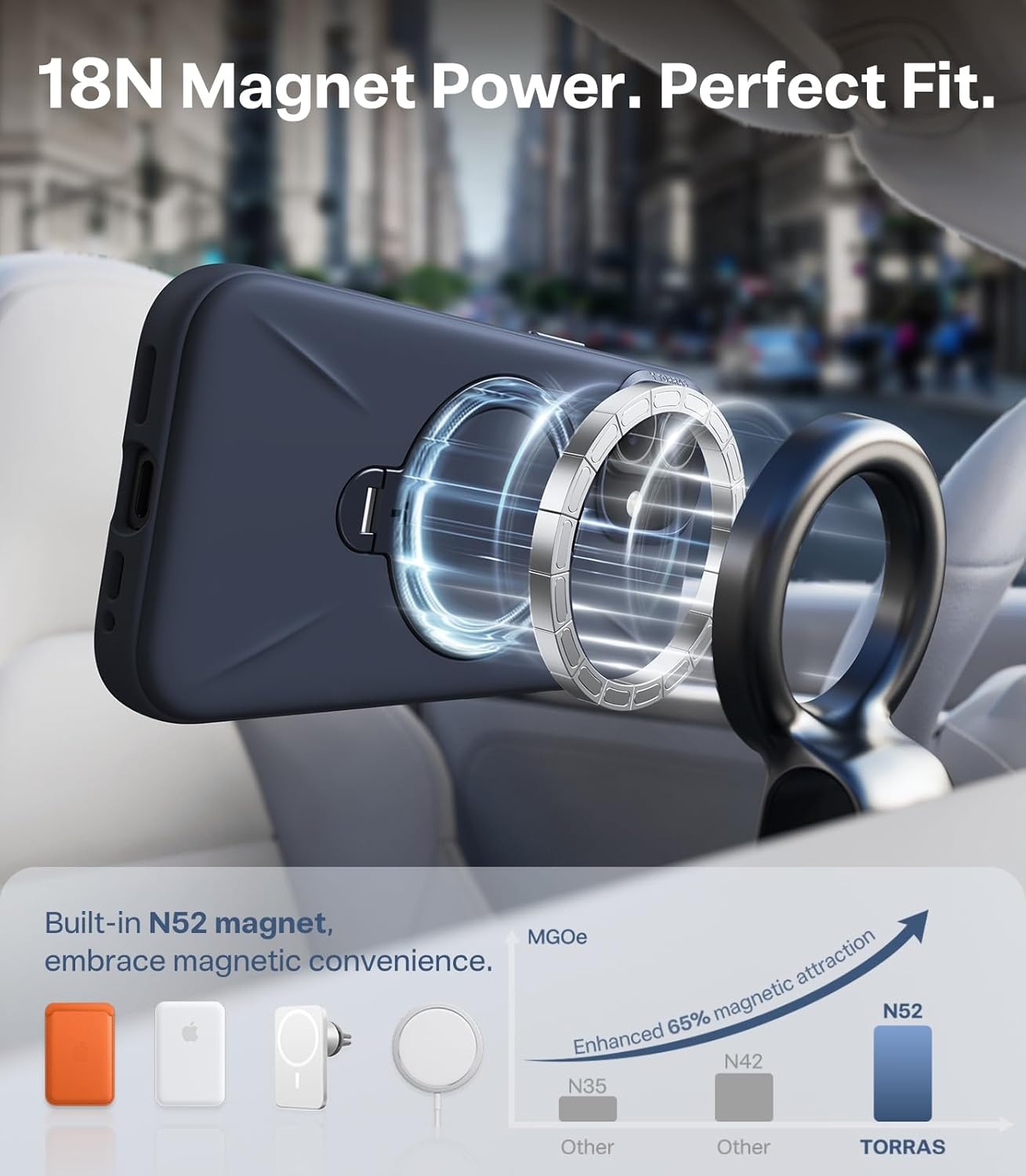 image:imageTORRAS Liquid Silicone for iPhone 16 Pro Case with 360 Spin Magnetic Ring Stand with Camera Control Fit for MagSafe OStand Q3 Silicone NonSlip Protective Case for iPhone 16 Pro Obsidian BlackDeep Blue