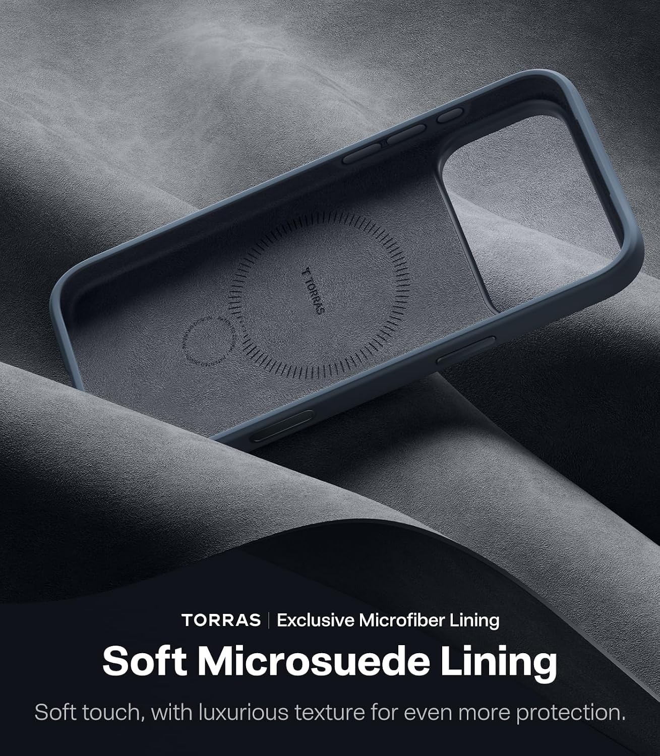 image:imageTORRAS Liquid Silicone for iPhone 16 Pro Case with 360 Spin Magnetic Ring Stand with Camera Control Fit for MagSafe OStand Q3 Silicone NonSlip Protective Case for iPhone 16 Pro Obsidian BlackDeep Blue