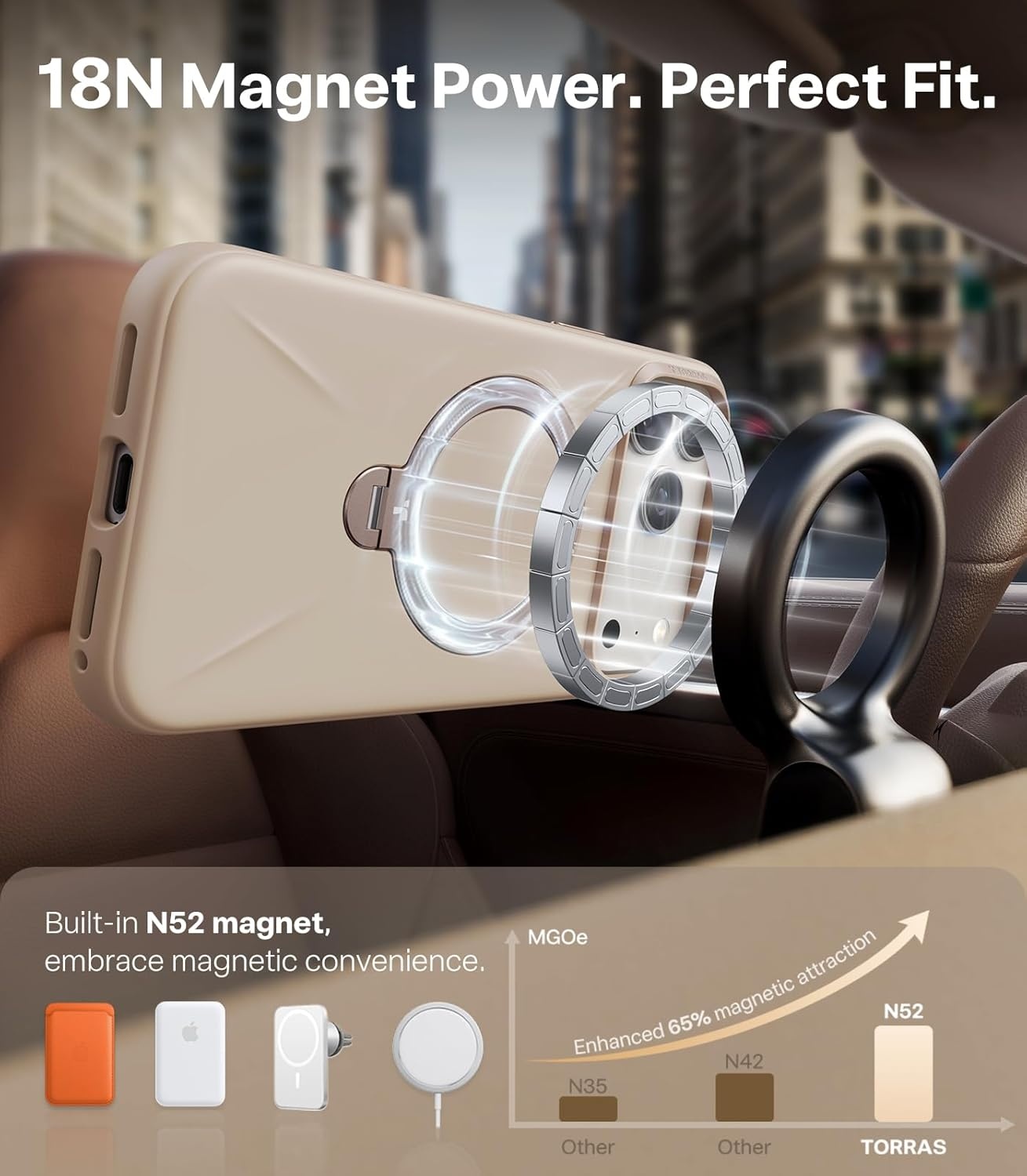 image:imageTORRAS Liquid Silicone for iPhone 16 Pro Case with 360 Spin Magnetic Ring Stand with Camera Control Fit for MagSafe OStand Q3 Silicone NonSlip Protective Case for iPhone 16 Pro Obsidian BlackDune Beige
