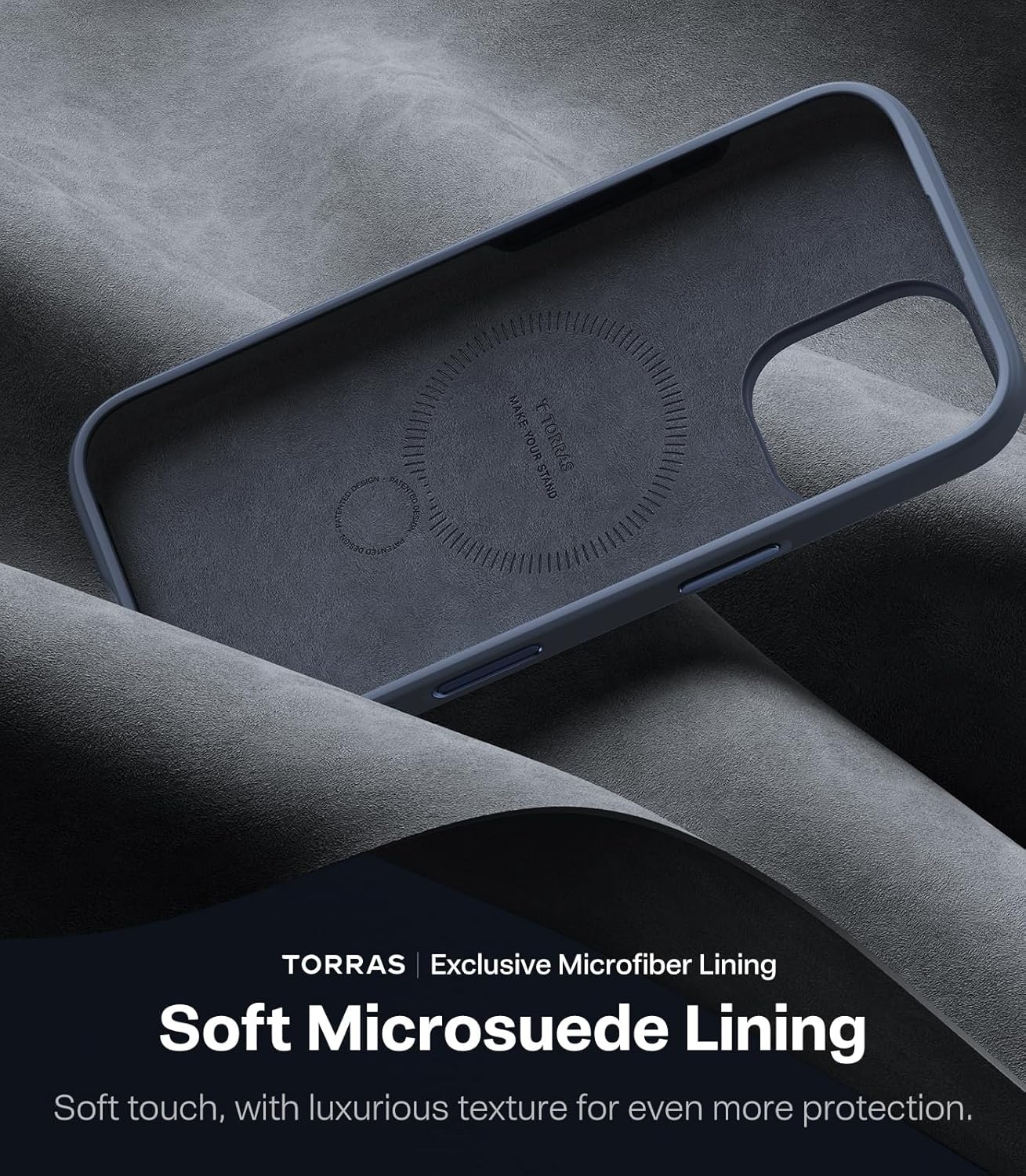 image:imageTORRAS Liquid Silicone for iPhone 16 Pro Case with 360 Spin Magnetic Ring Stand with Camera Control Fit for MagSafe OStand Q3 Silicone NonSlip Protective Case for iPhone 16 Pro Obsidian BlackDeep Blue