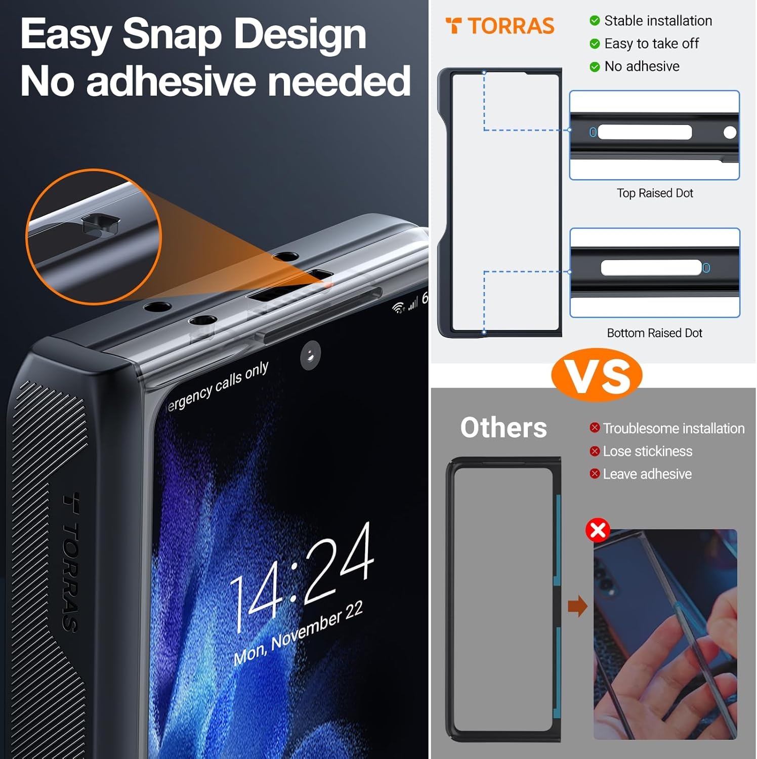 image:imageTORRAS Magnetic Armor Stand for Samsung Galaxy Z Fold 6 Case with S Pen Holder MILGrade Hinge Protection Compatible with MagSafe Invisible Kickstand Slim for Galaxy Z Fold 6 Case Black