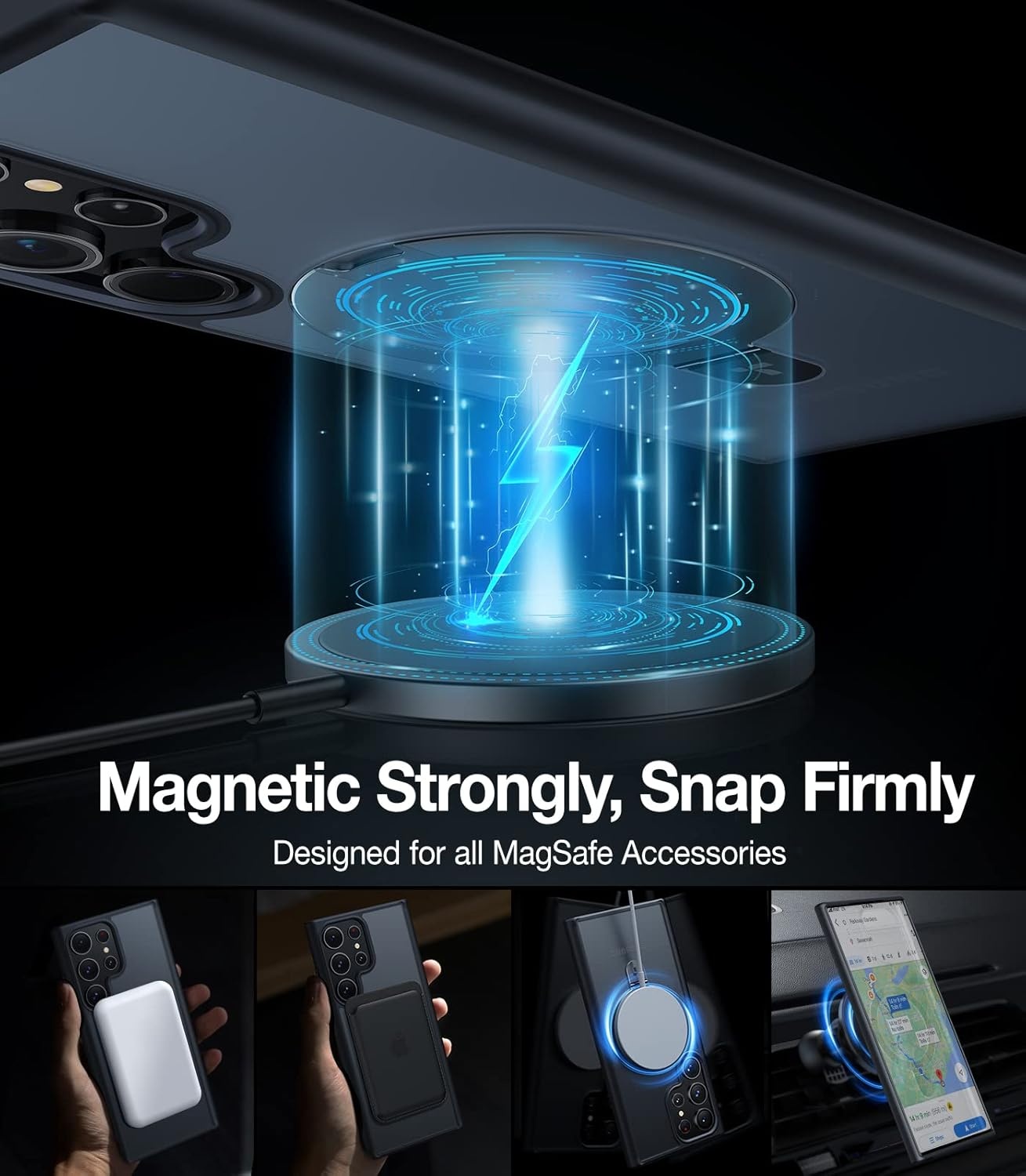 image:imageTORRAS Magnetic Designed for Samsung Galaxy S23 Ultra Case Compatible with Magsafe Stand Military Grade Drop Tested Shockproof Translucent Slim Protective Ostand Black