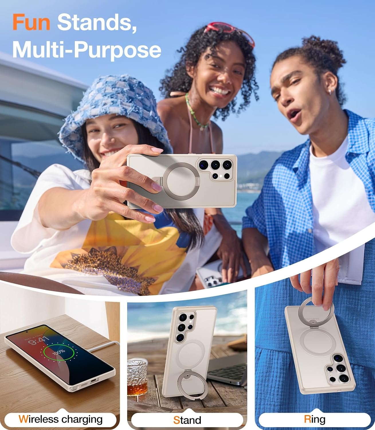 image:imageTORRAS Magnetic Ostand for Samsung Galaxy S24 Plus Case Military Grade Drop TestedCompatible with MagSafeBuild in Kickstand Shockproof Slim Protective for S24 Case 67 Translucent BlackApricot