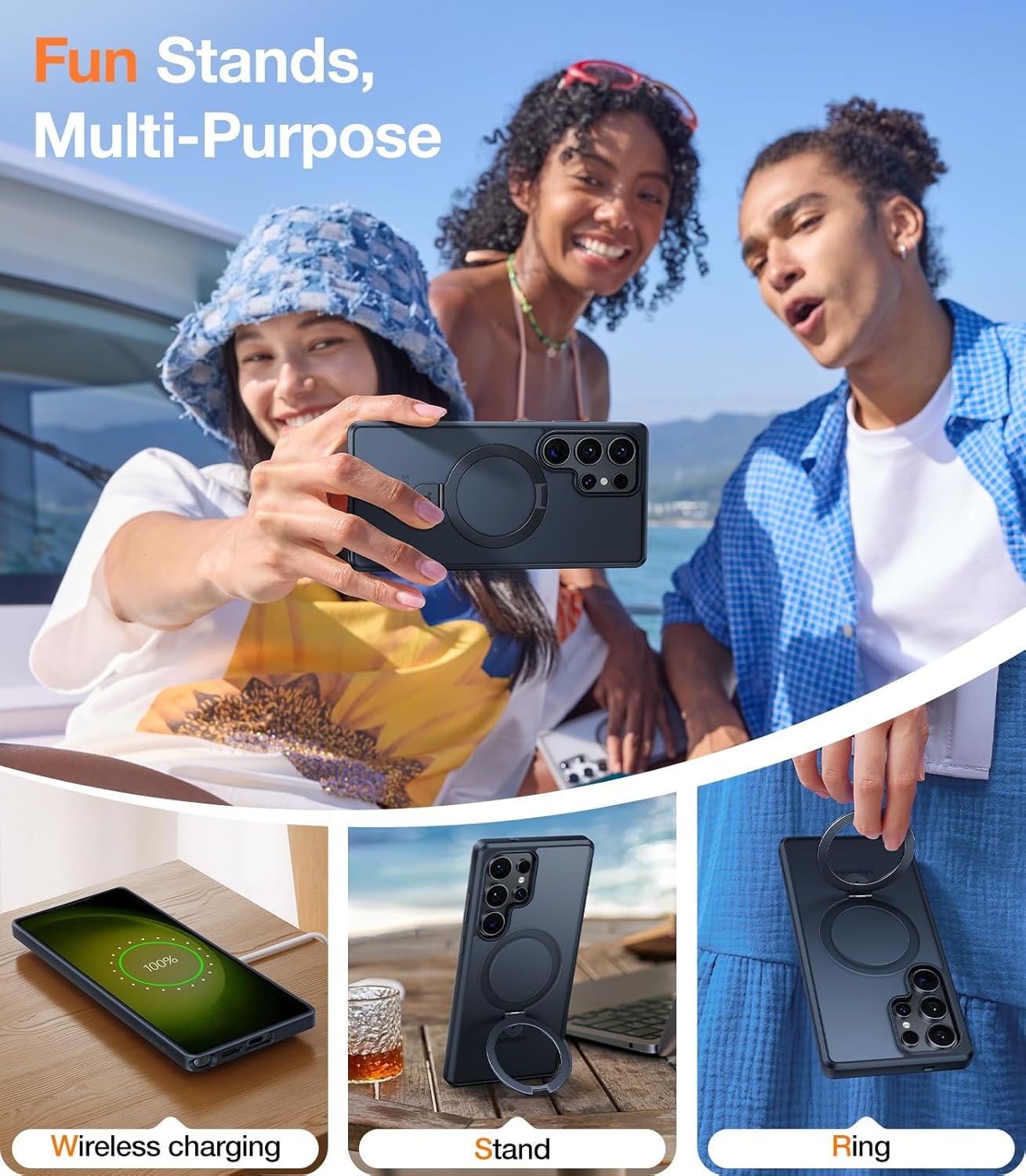 image:imageTORRAS Magnetic Ostand for Samsung Galaxy S24 Plus Case Military Grade Drop TestedCompatible with MagSafeBuild in Kickstand Shockproof Slim Protective for S24 Case 67 Translucent BlackBlack