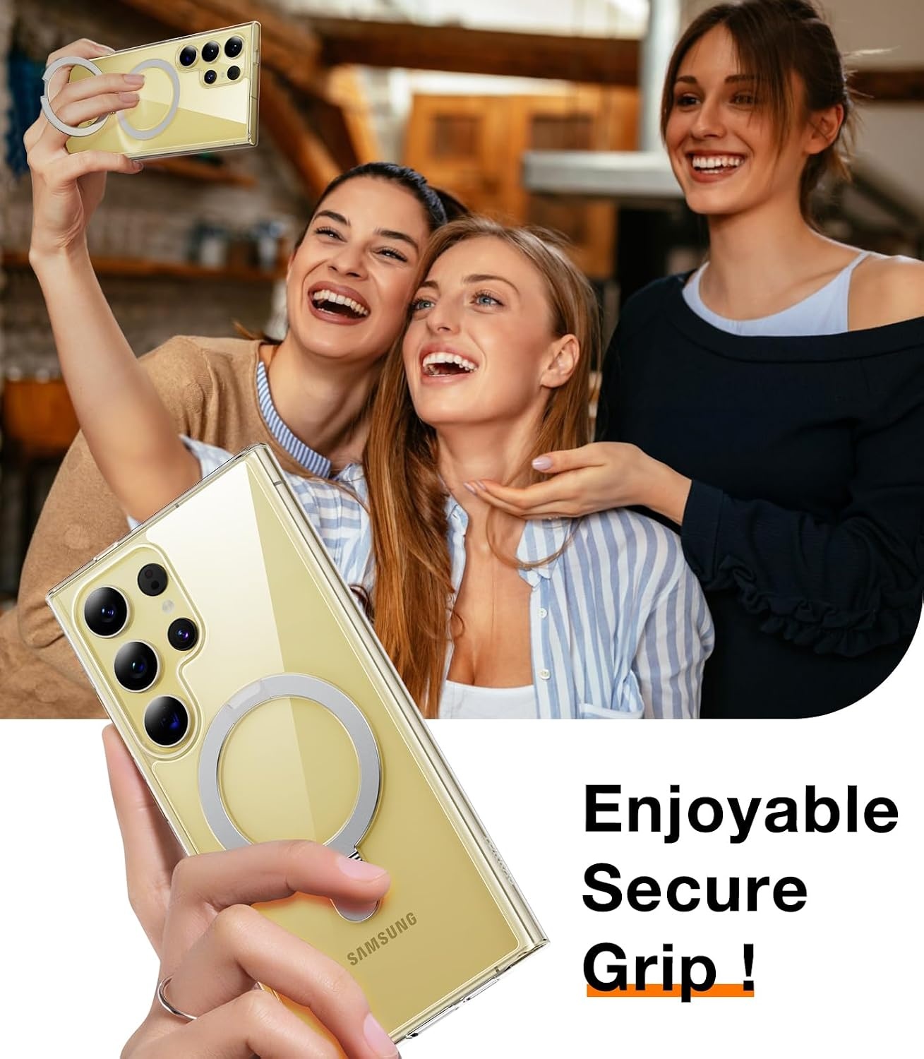 image:imageTORRAS Magnetic Ostand for Samsung Galaxy S24 Plus Case Military Grade Drop TestedCompatible with MagSafeBuild in Kickstand Shockproof Slim Protective for S24 Case 67 Translucent BlackDiamond Clear