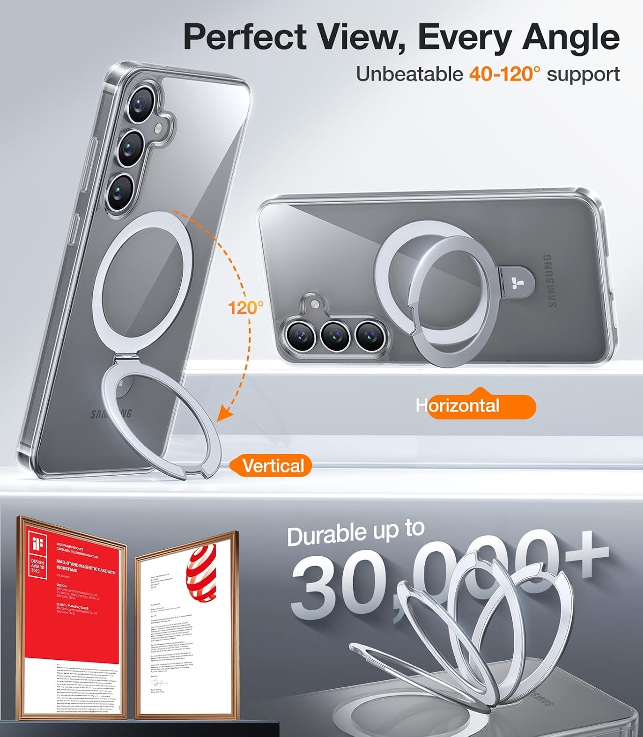 image:imageTORRAS Magnetic Ostand for Samsung Galaxy S24 Plus Case Military Grade Drop TestedCompatible with MagSafeBuild in Kickstand Shockproof Slim Protective for S24 Case 67 Translucent BlackClear