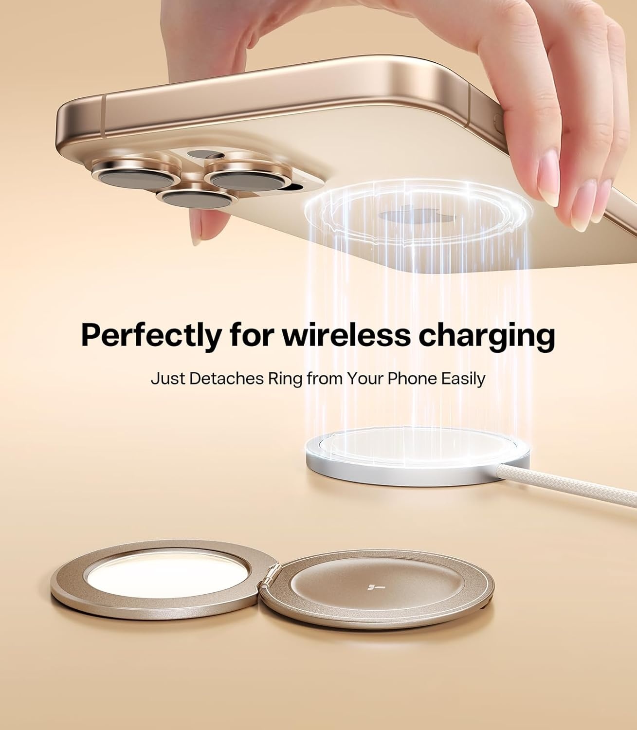 image:imageTORRAS Magnetic Phone Grip Ring Stand Holder Comfortable Silicone Ring Compatible with MagSafe Accessories 4in1 Kickstand for iPhone 17 Pro Max 16 15 14 13 Android BlackRosegold