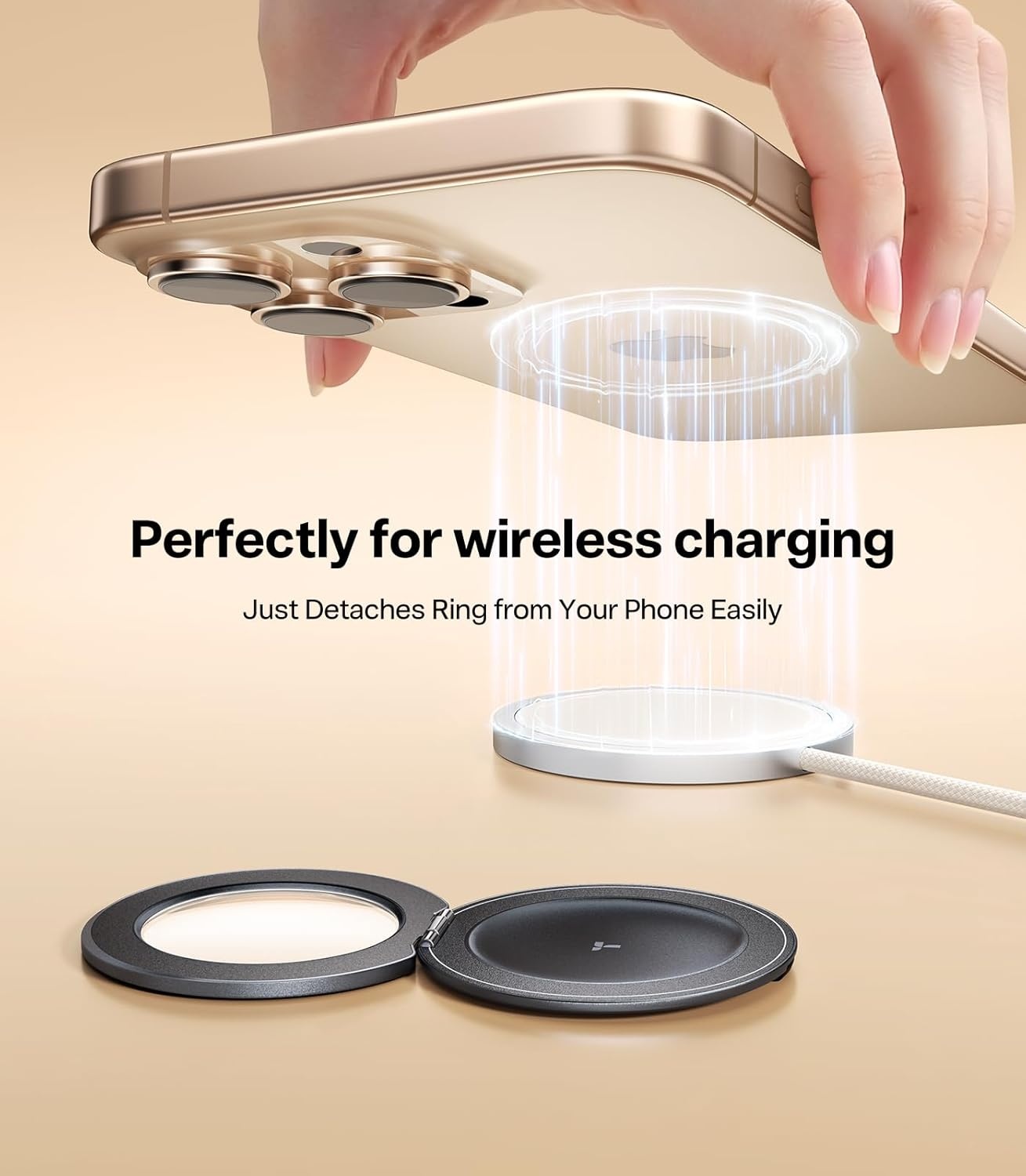 image:imageTORRAS Magnetic Phone Grip Ring Stand Holder Comfortable Silicone Ring Compatible with MagSafe Accessories 4in1 Kickstand for iPhone 17 Pro Max 16 15 14 13 Android BlackBlack