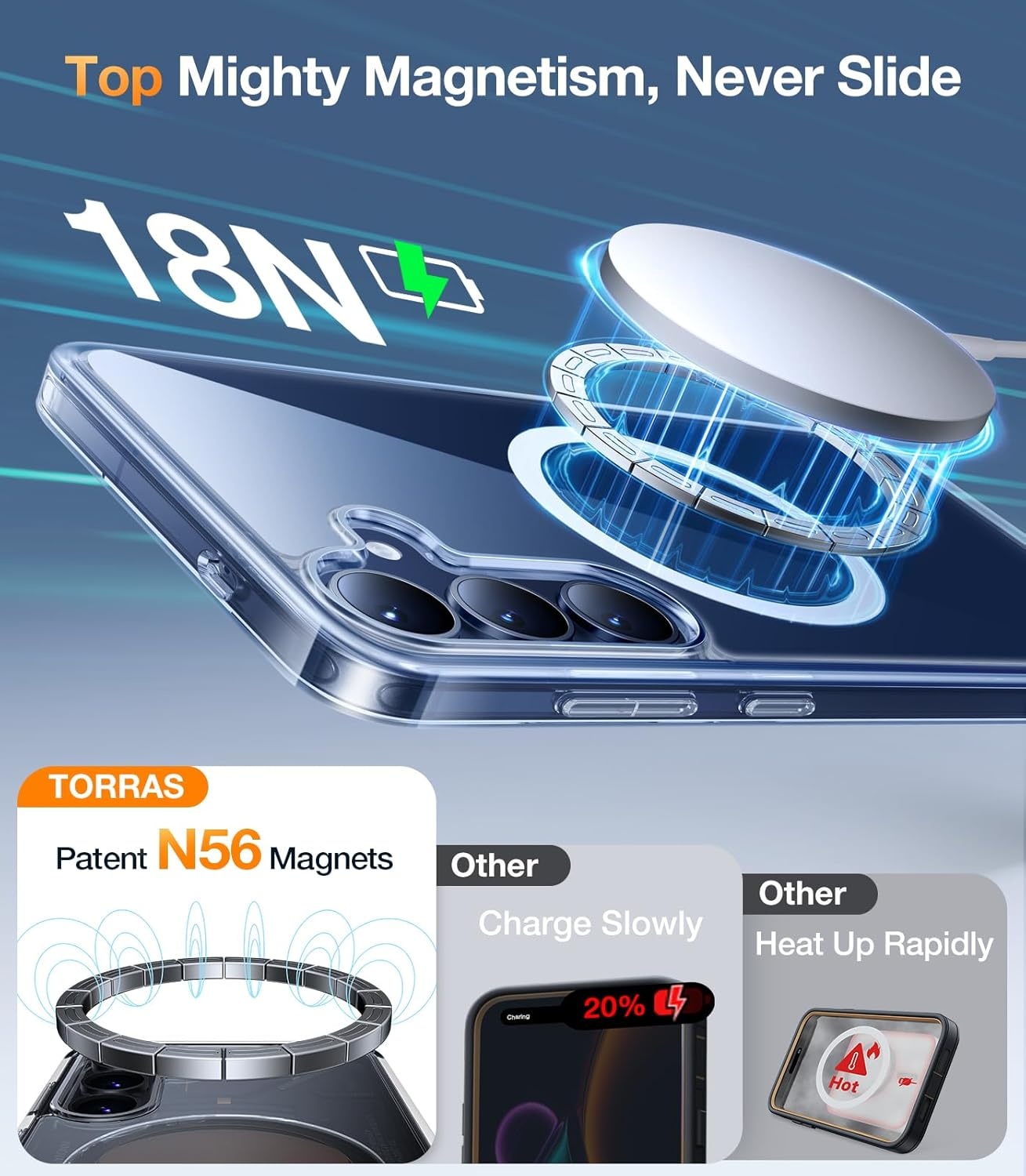 image:imageTORRAS Magnetic Shockproof Case for Samsung Galaxy S25 Plus 12FT Military Grade Protection Fit for MagSafe Translucent Slim Case for Samsung S25Plus Case AntiFingerprint AntiScratch BlackClear