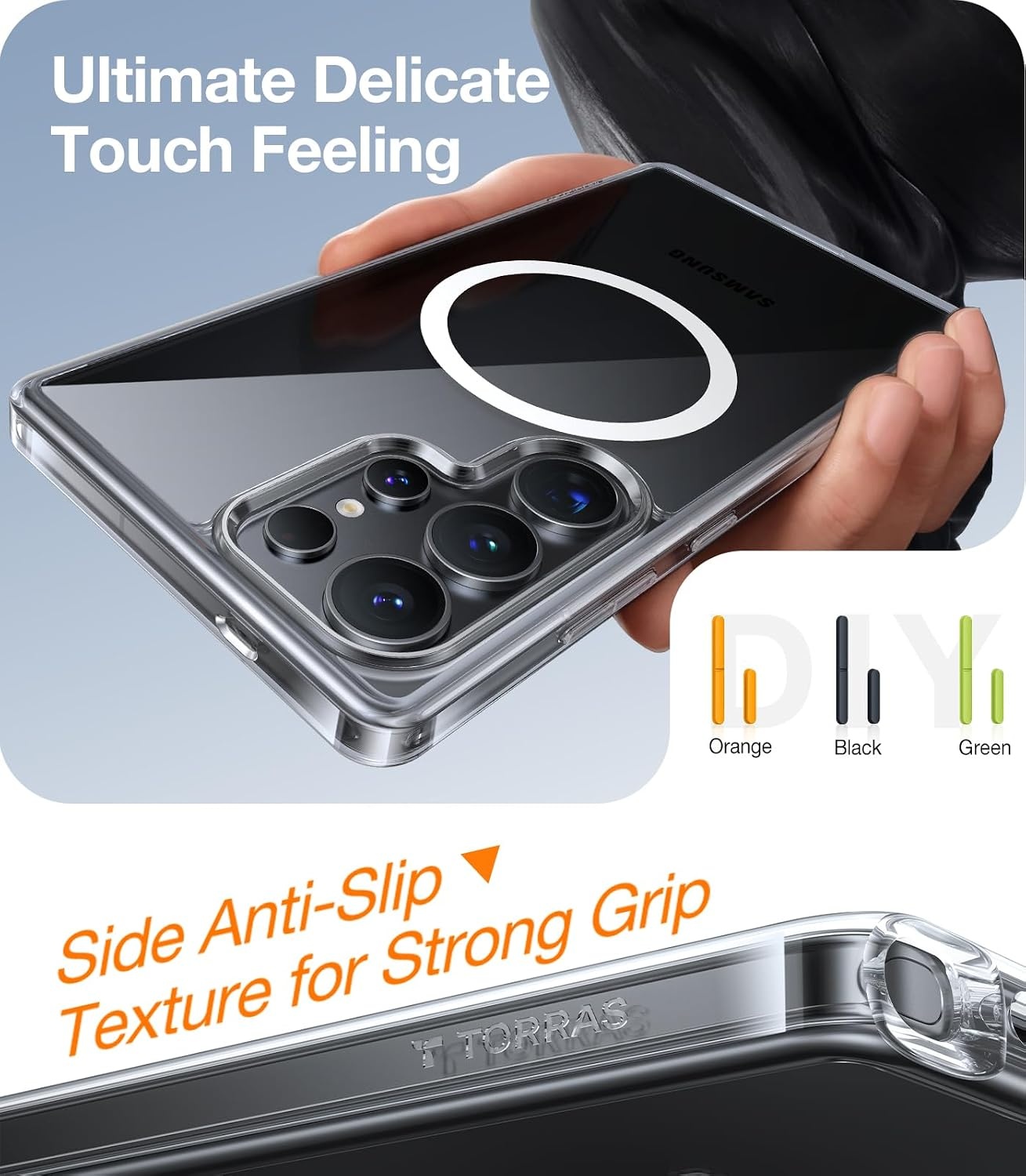 image:imageTORRAS Magnetic Shockproof Case for Samsung Galaxy S25 Plus 12FT Military Grade Protection Fit for MagSafe Translucent Slim Case for Samsung S25Plus Case AntiFingerprint AntiScratch BlackClear