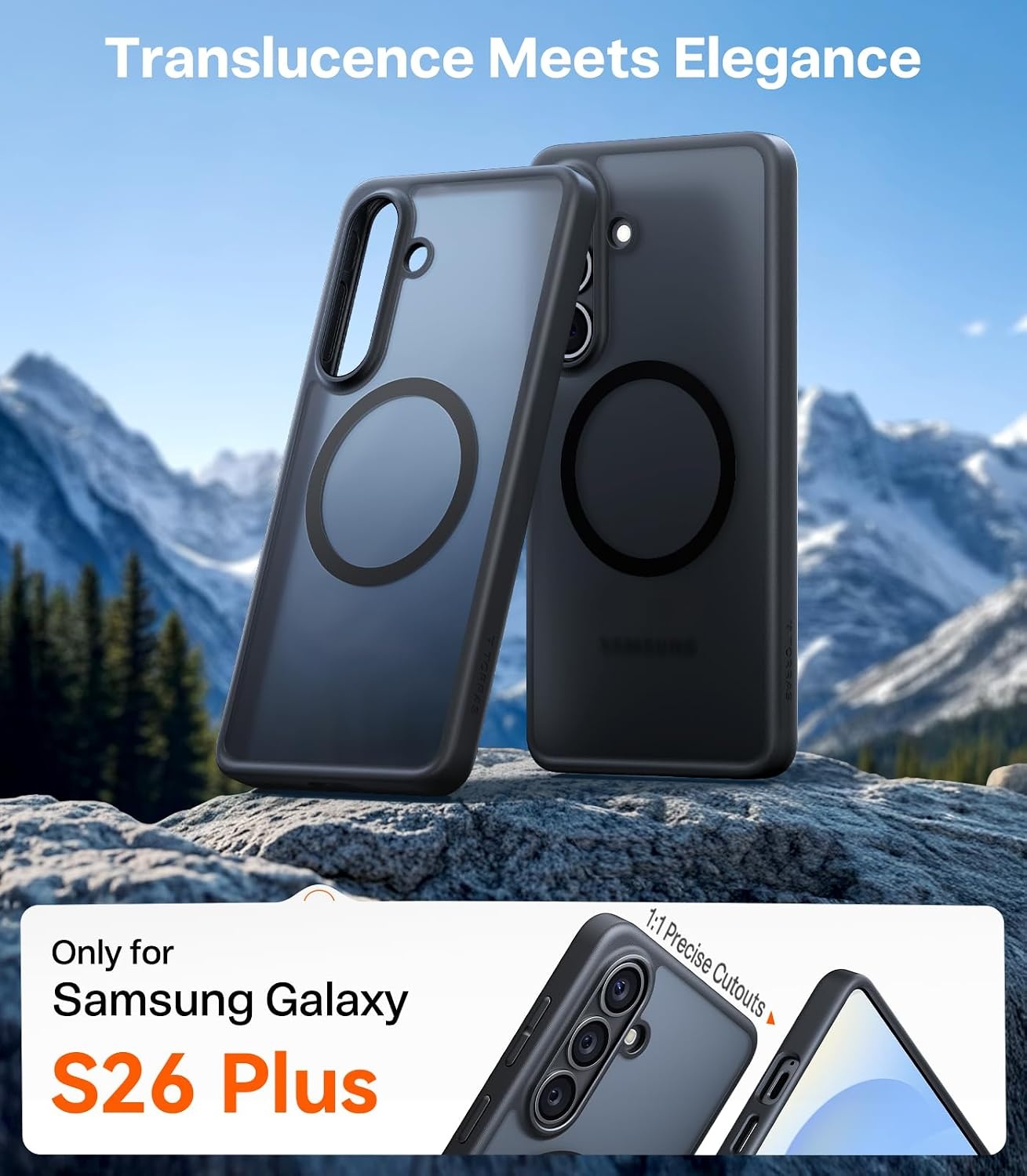image:imageTORRAS Magnetic Shockproof Case for Samsung Galaxy S25 Plus 12FT Military Grade Protection Fit for MagSafe Translucent Slim Case for Samsung S25Plus Case AntiFingerprint AntiScratch BlackBlack