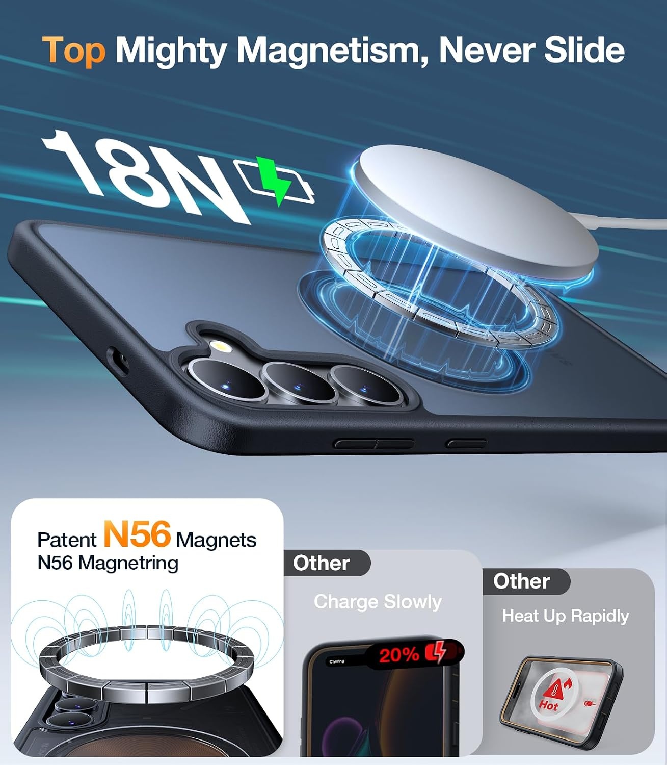 image:imageTORRAS Magnetic Shockproof Case for Samsung Galaxy S25 Plus 12FT Military Grade Protection Fit for MagSafe Translucent Slim Case for Samsung S25Plus Case AntiFingerprint AntiScratch BlackBlack