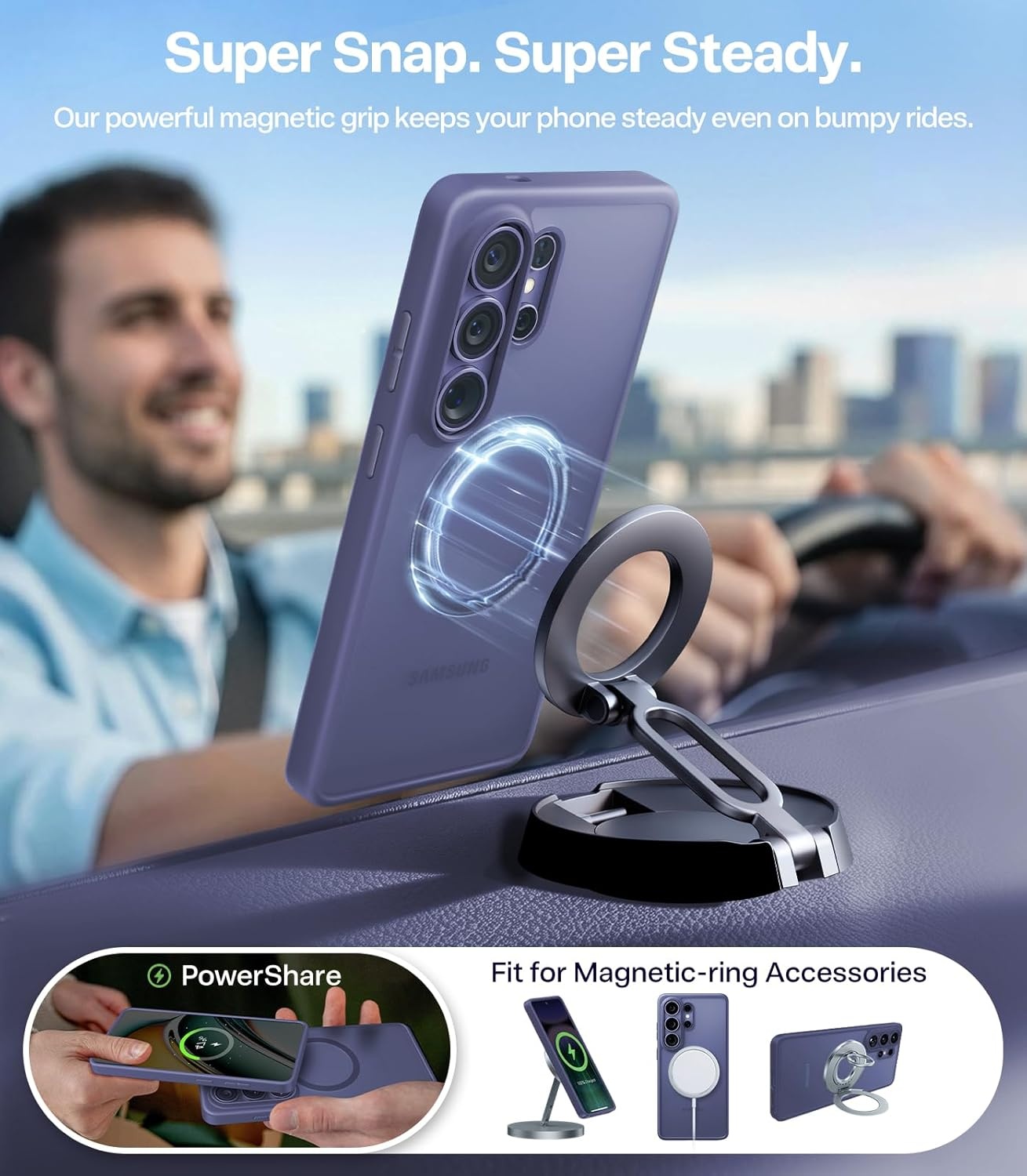 image:imageTORRAS Magnetic Shockproof Case for Samsung Galaxy S25 Plus 12FT Military Grade Protection Fit for MagSafe Translucent Slim Case for Samsung S25Plus Case AntiFingerprint AntiScratch BlackPurple