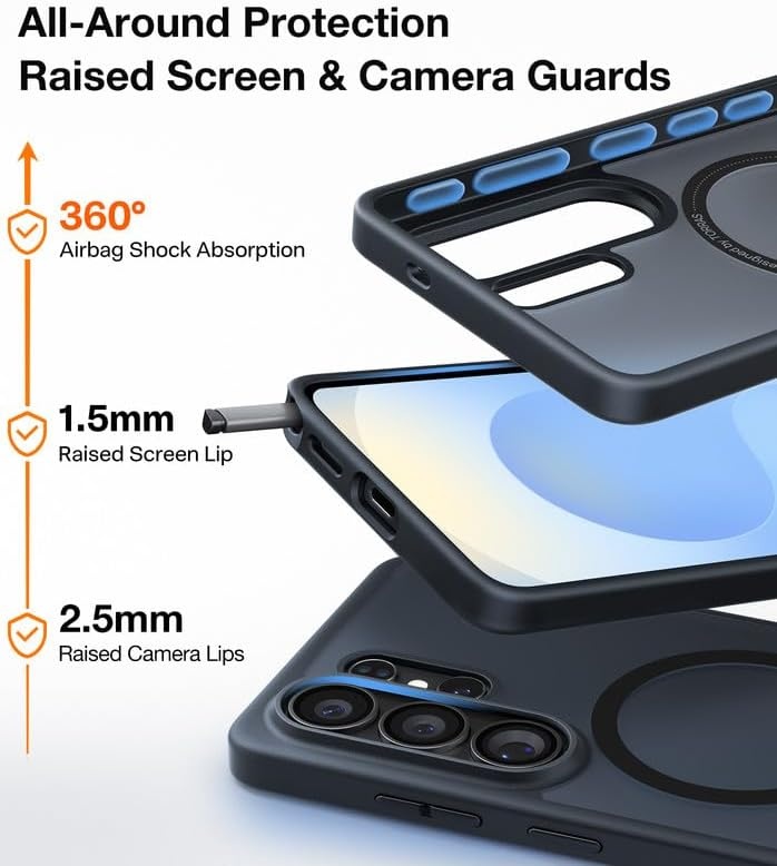 image:imageTORRAS Magnetic Shockproof Case for Samsung Galaxy S25 Plus 12FT Military Grade Protection Fit for MagSafe Translucent Slim Case for Samsung S25Plus Case AntiFingerprint AntiScratch BlackBlack